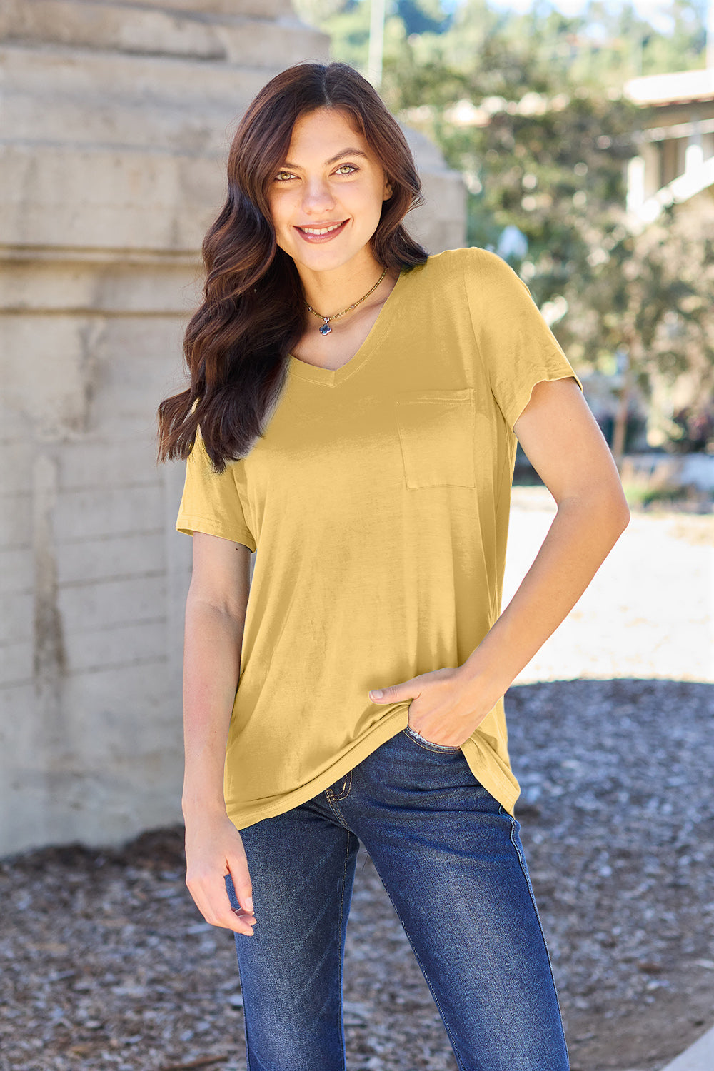 Basic Bae Bamboo Full Size  V-neck Short Sleeve T-shirt | Includes Plus Size