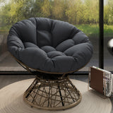 Papasan Wicker Chair with Fabric Cushion and 360 Degree Swivel