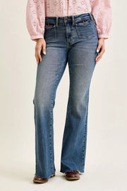 Judy Blue Mid Rise Flare Jeans With Front Flap Pockets