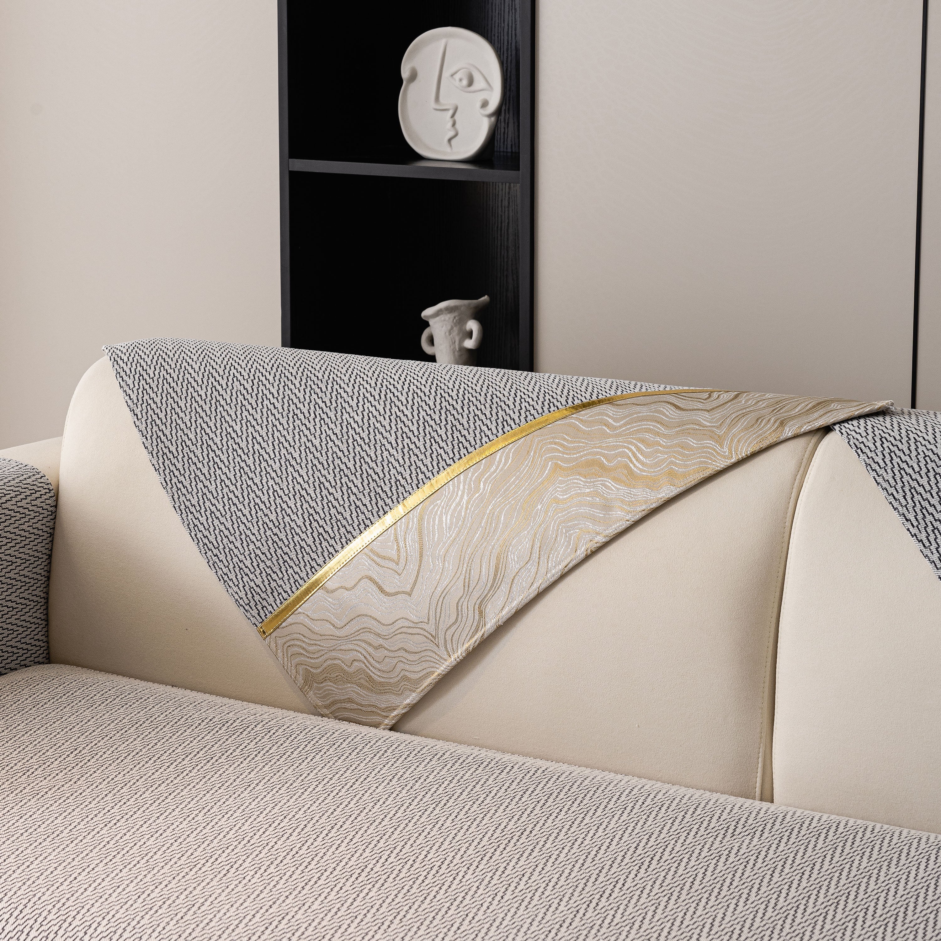 Non-slip Couch Cover With Gold Trim, Sofa Slipcover For Sectional & Loveseat