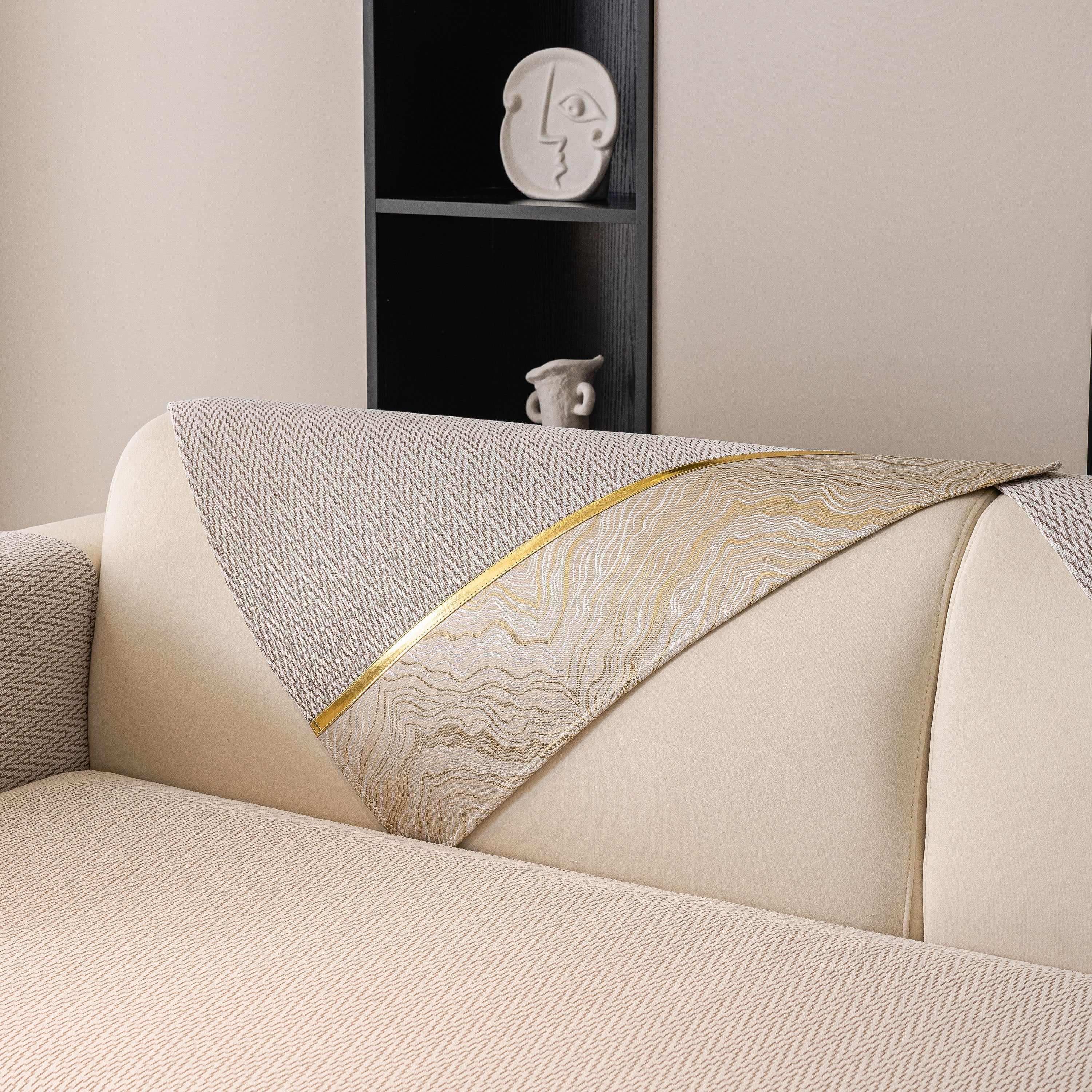 Non-slip Couch Cover With Gold Trim, Sofa Slipcover For Sectional & Loveseat