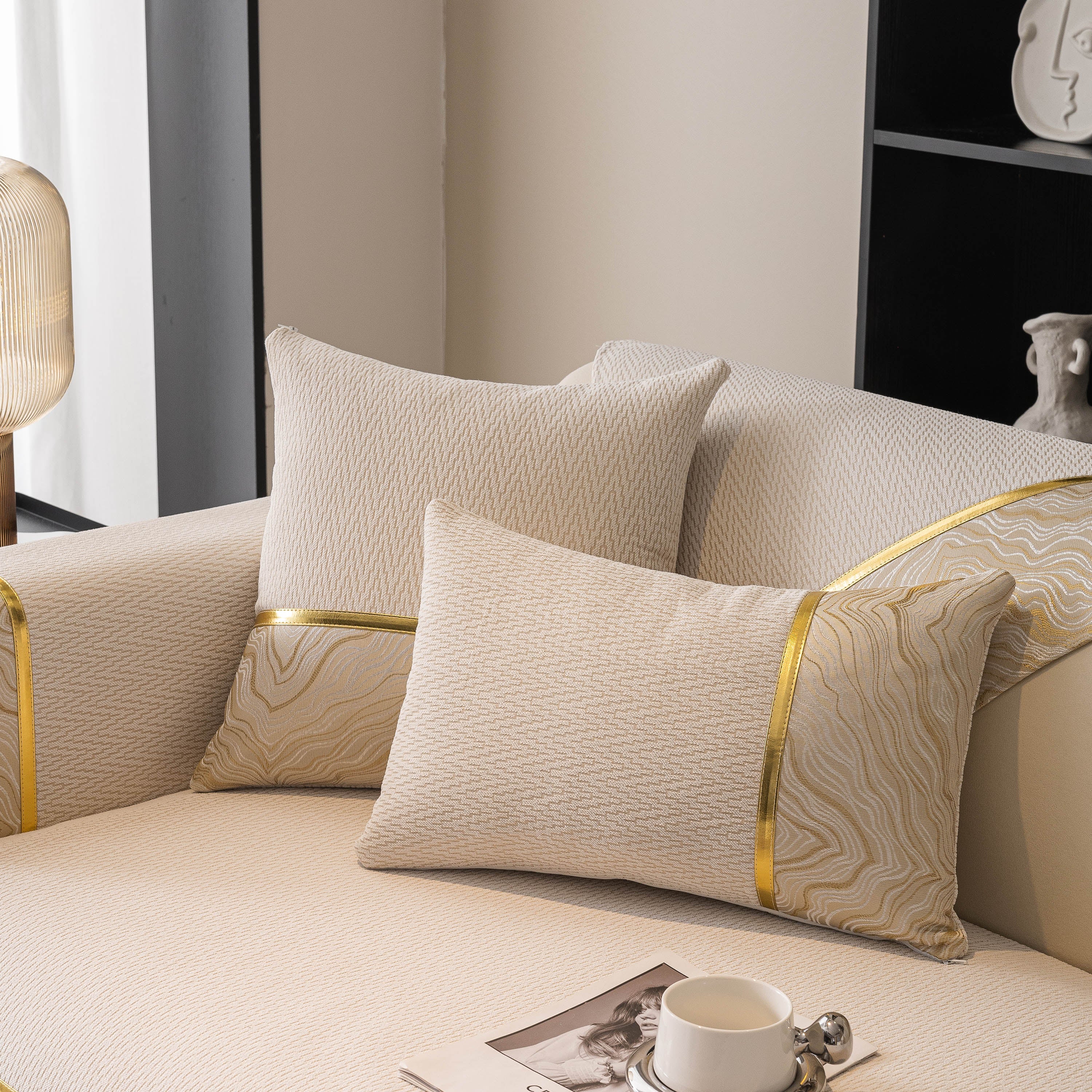Non-slip Couch Cover With Gold Trim, Sofa Slipcover For Sectional & Loveseat