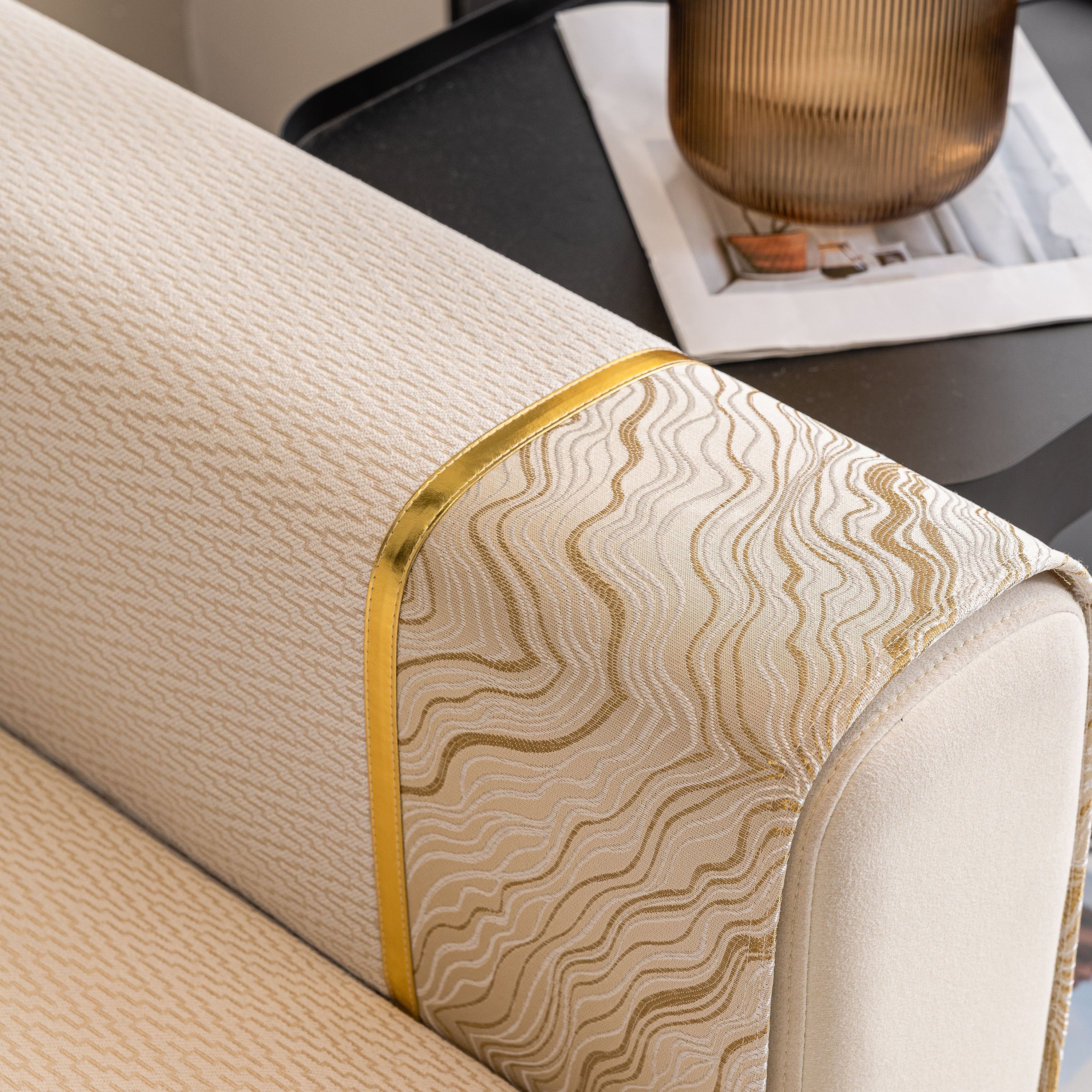 Non-slip Couch Cover With Gold Trim, Sofa Slipcover For Sectional & Loveseat