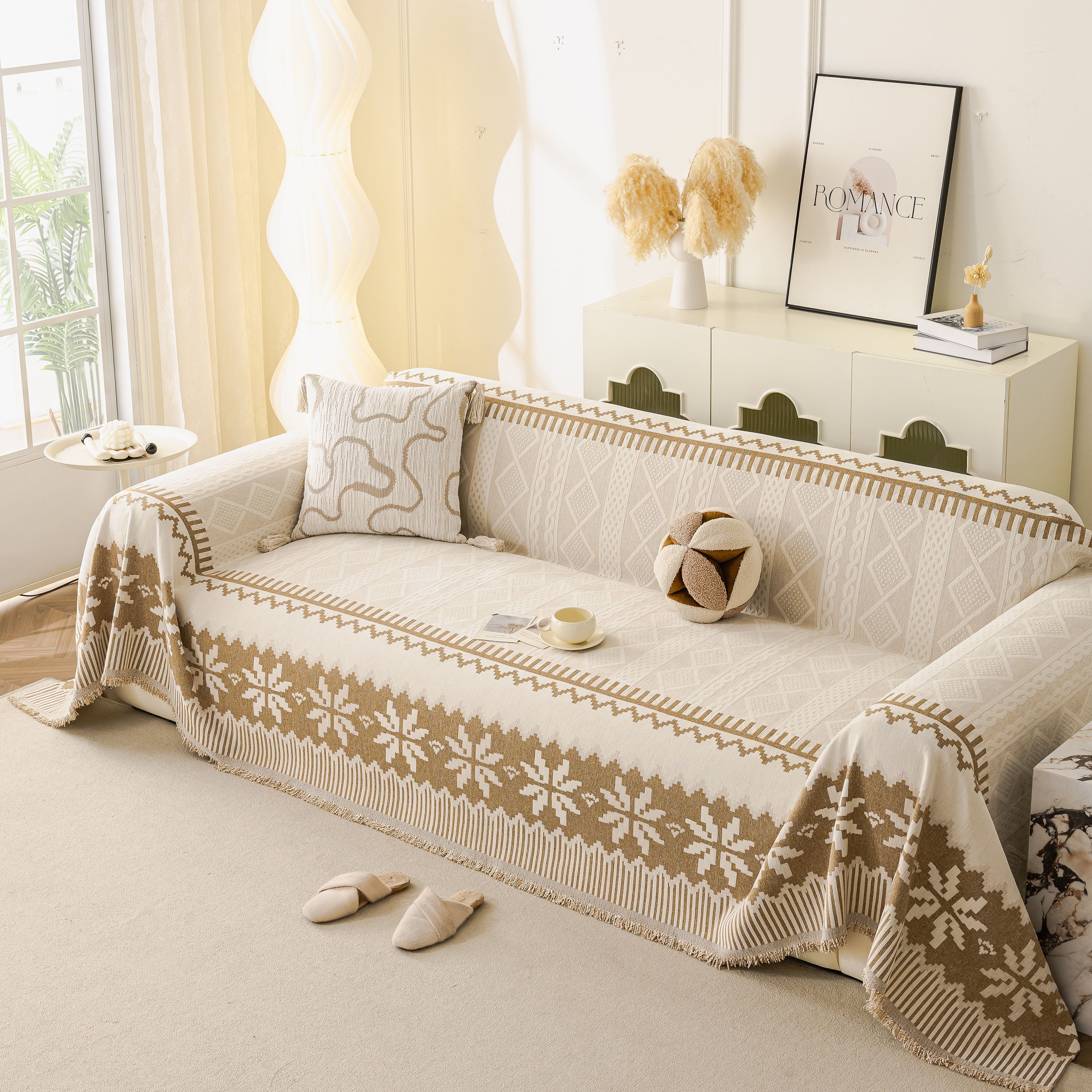 Thick Jacquard Couch Cover For Sectional Sofas, Cozy Washable Sofa Cover Throw Blanket