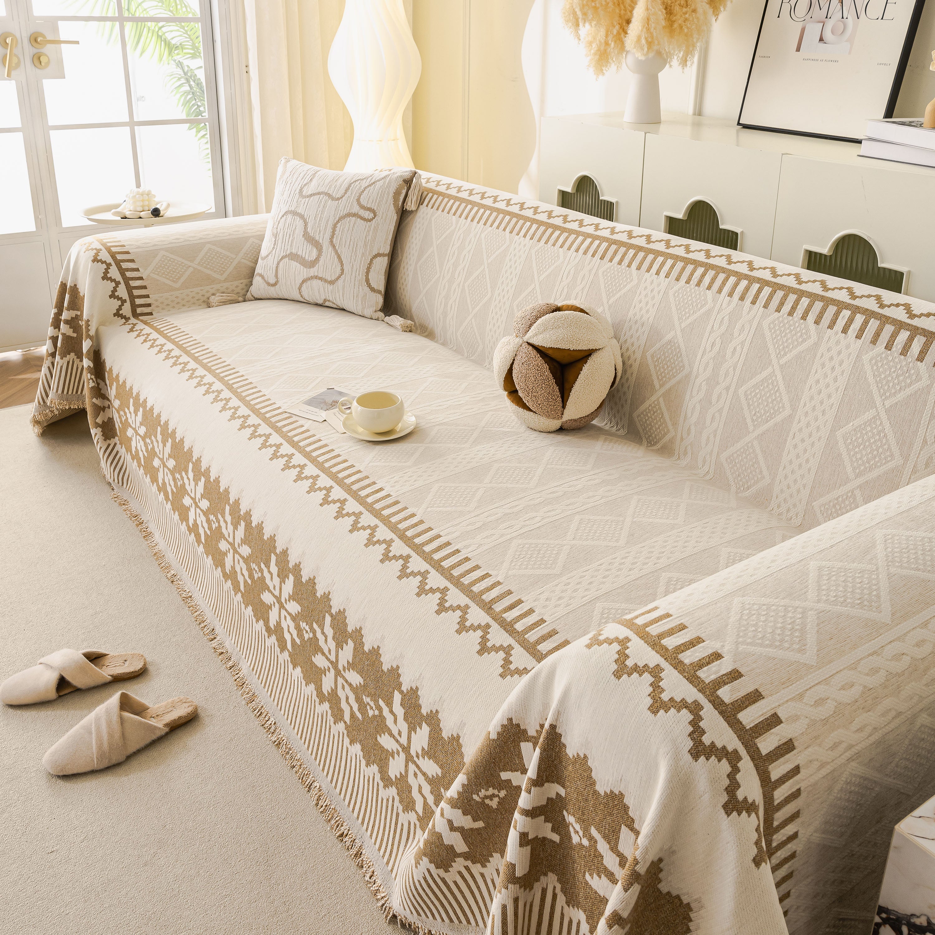 Thick Jacquard Couch Cover For Sectional Sofas, Cozy Washable Sofa Cover Throw Blanket