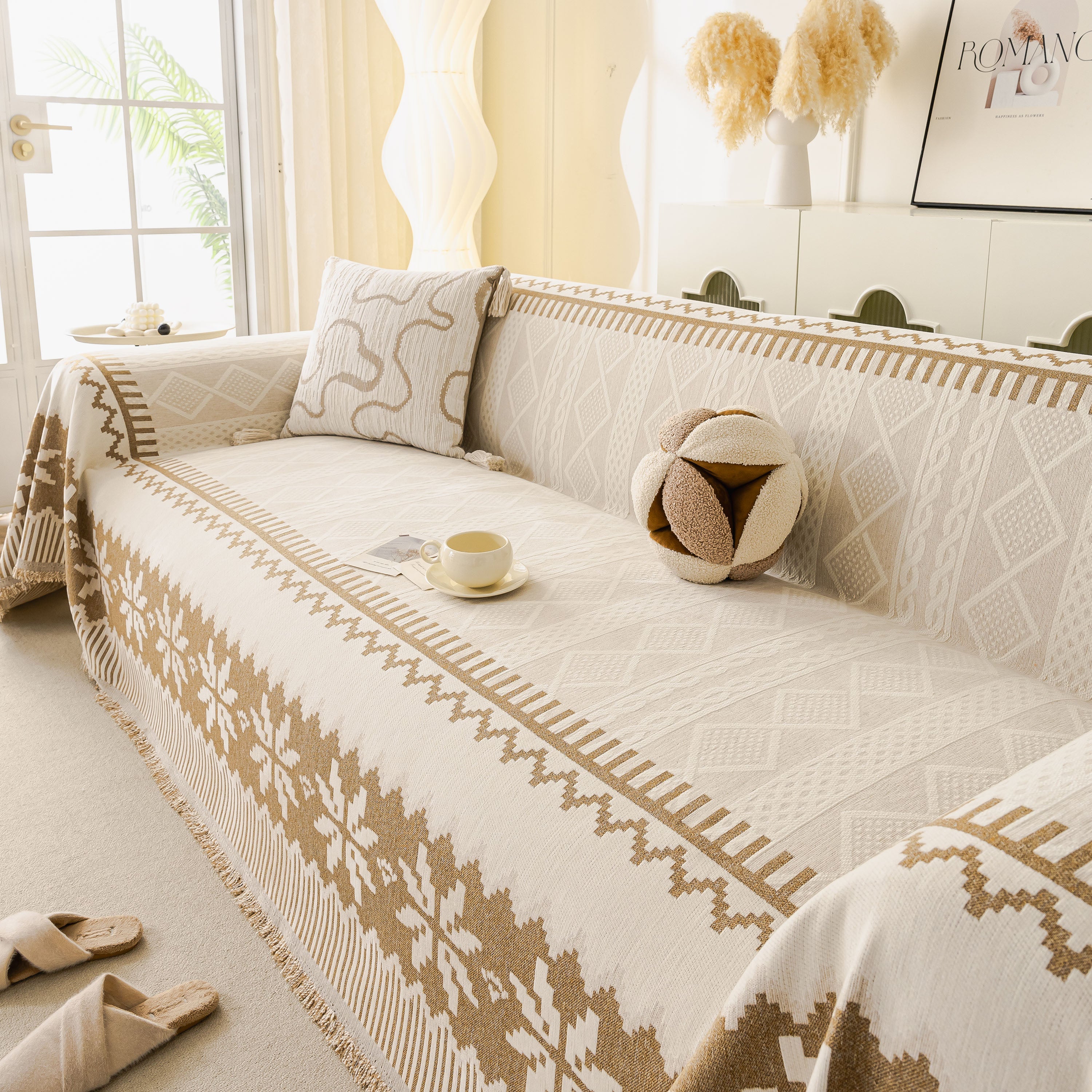 Thick Jacquard Couch Cover For Sectional Sofas, Cozy Washable Sofa Cover Throw Blanket