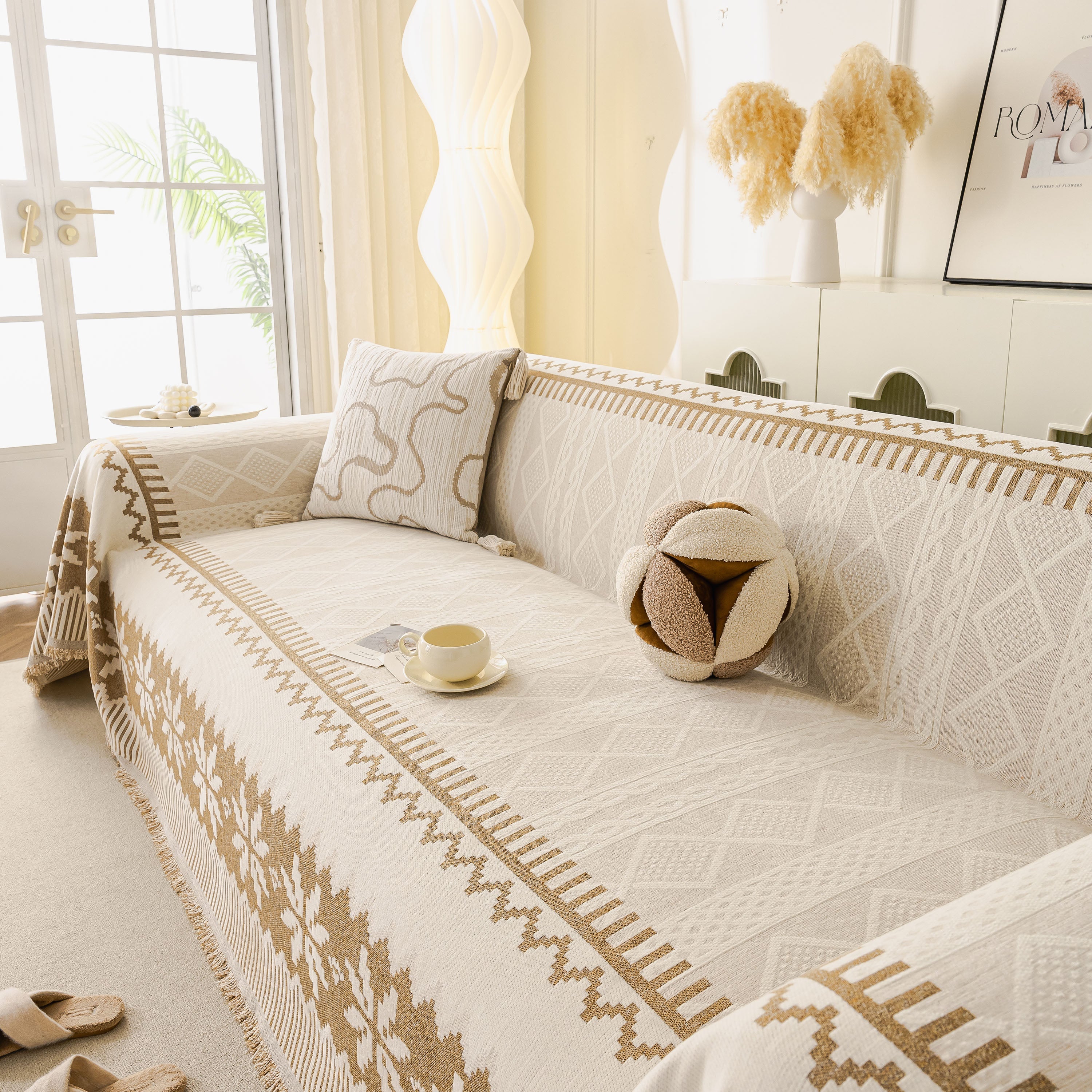 Thick Jacquard Couch Cover For Sectional Sofas, Cozy Washable Sofa Cover Throw Blanket