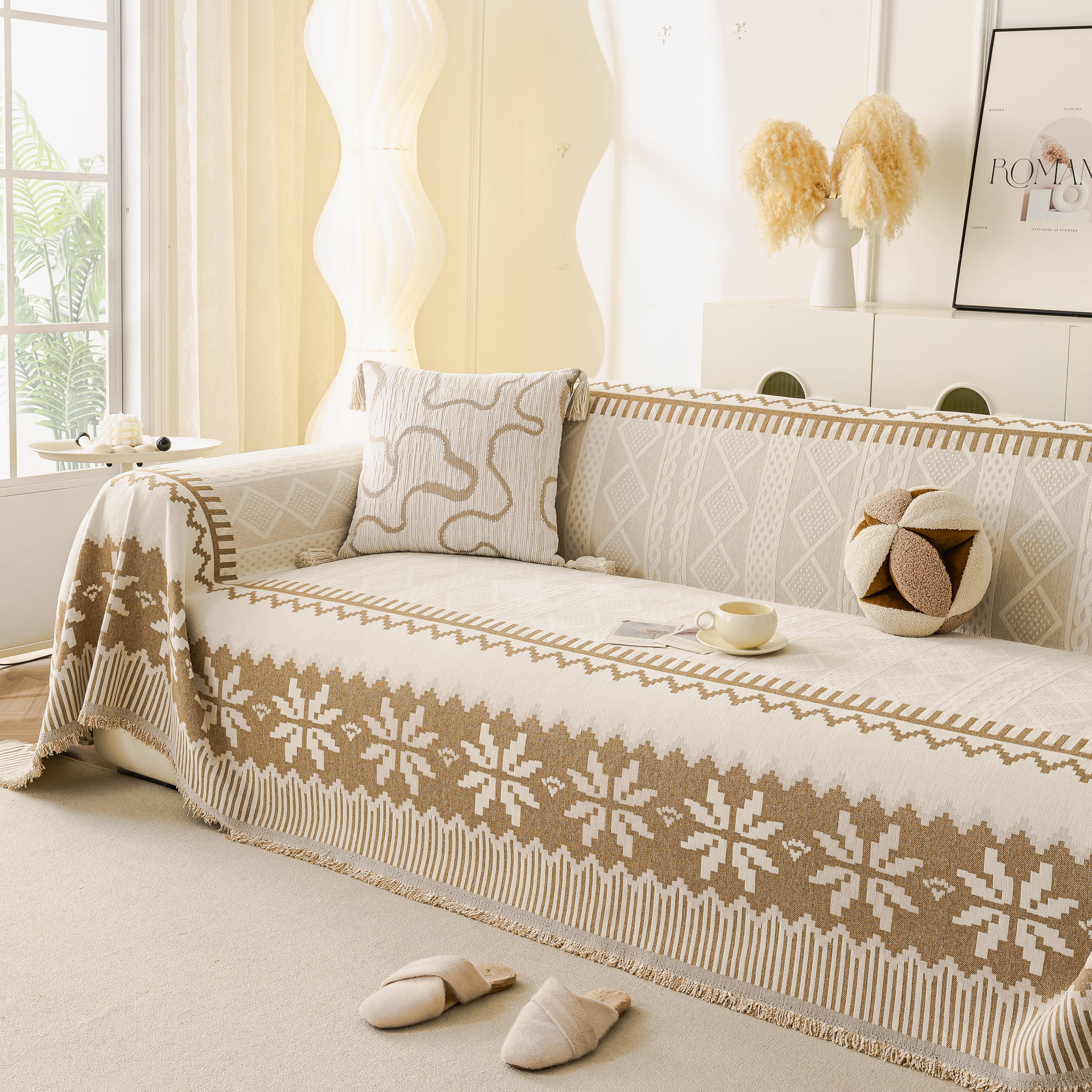Thick Jacquard Couch Cover For Sectional Sofas, Cozy Washable Sofa Cover Throw Blanket