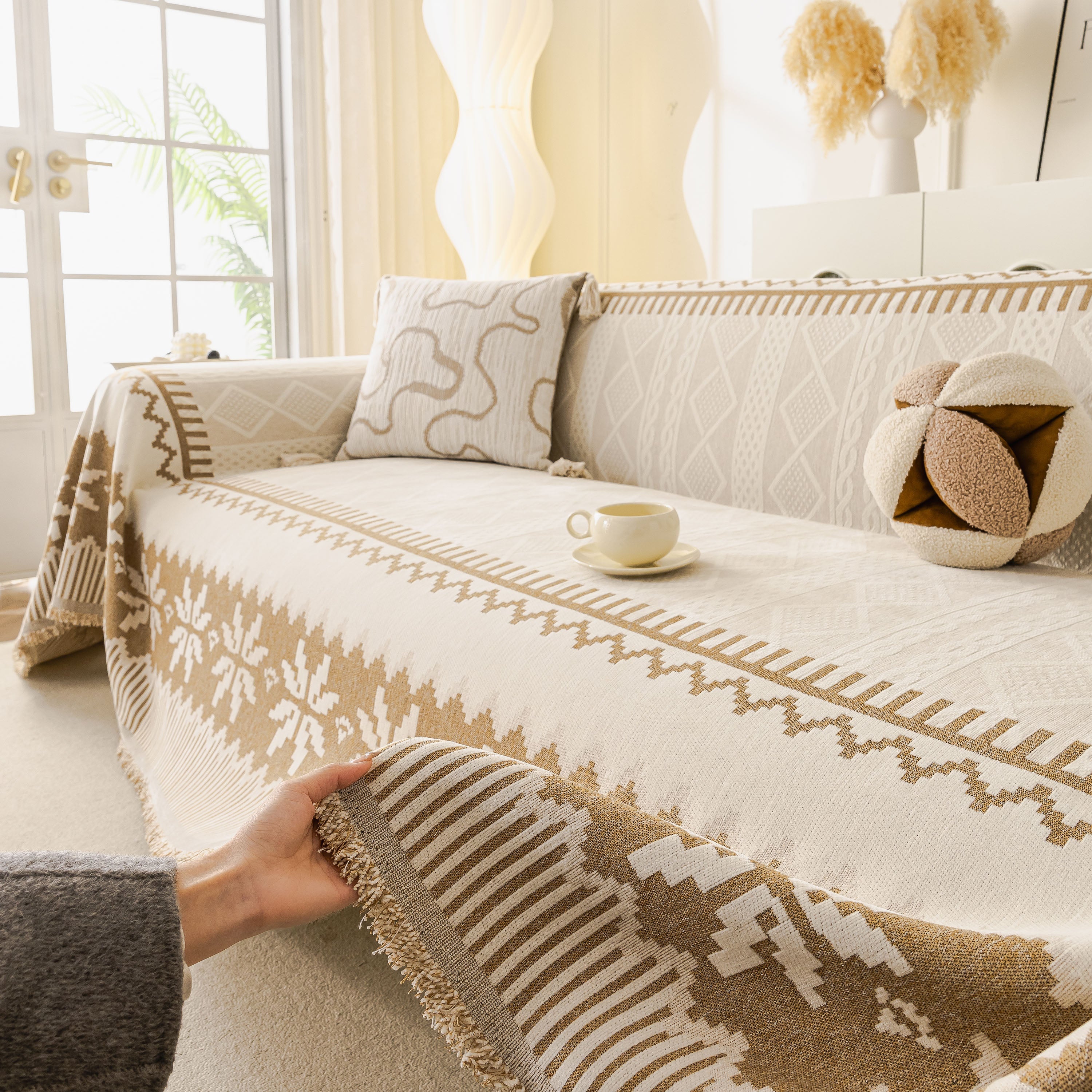 Thick Jacquard Couch Cover For Sectional Sofas, Cozy Washable Sofa Cover Throw Blanket