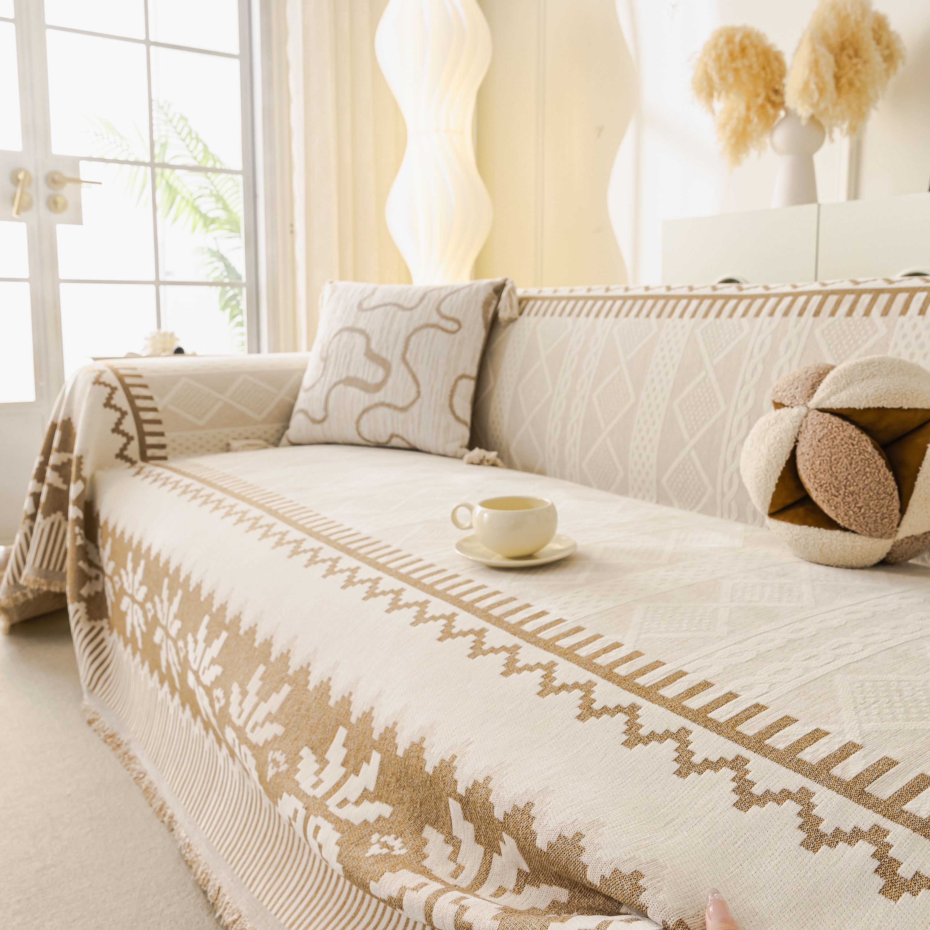 Thick Jacquard Couch Cover For Sectional Sofas, Cozy Washable Sofa Cover Throw Blanket