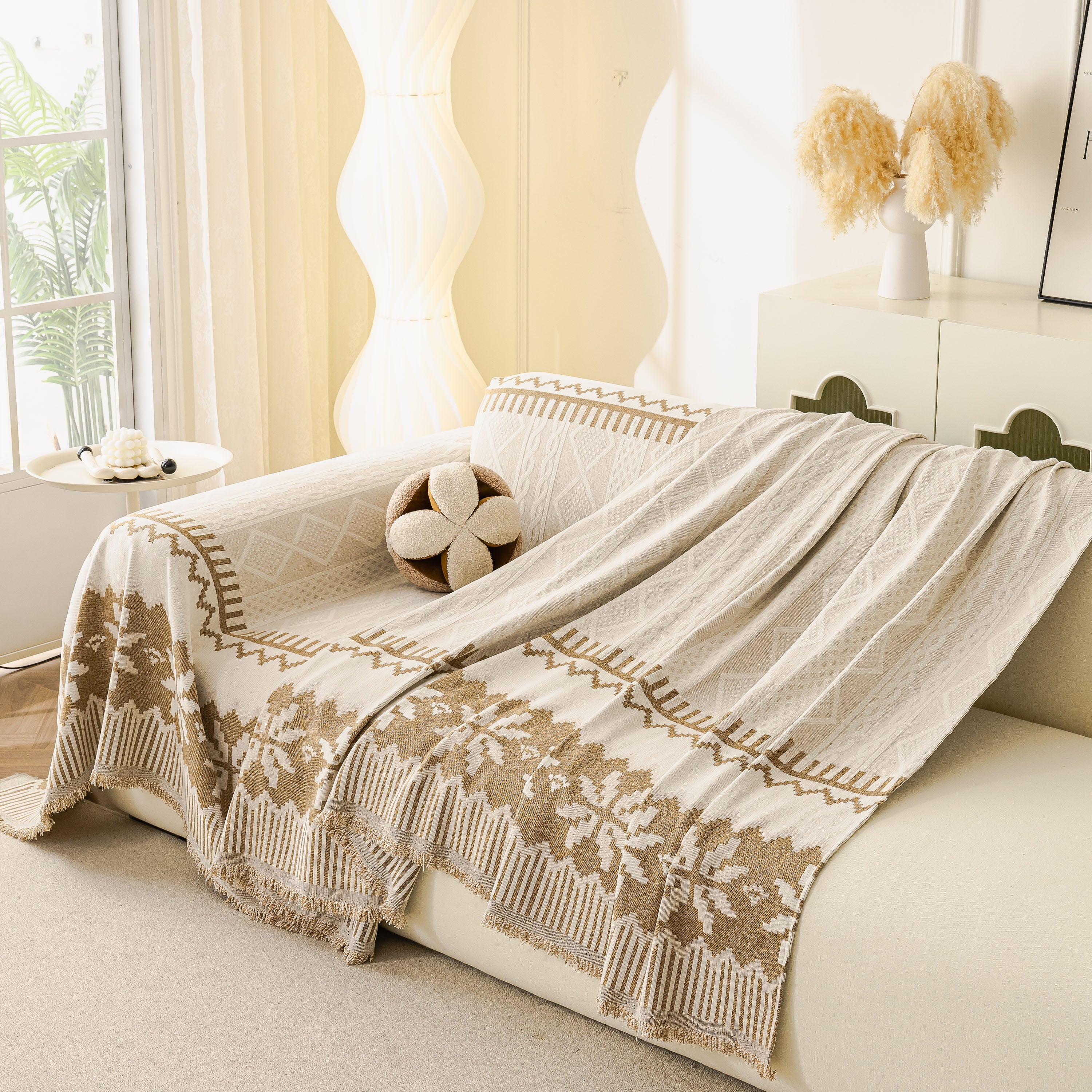 Thick Jacquard Couch Cover For Sectional Sofas, Cozy Washable Sofa Cover Throw Blanket