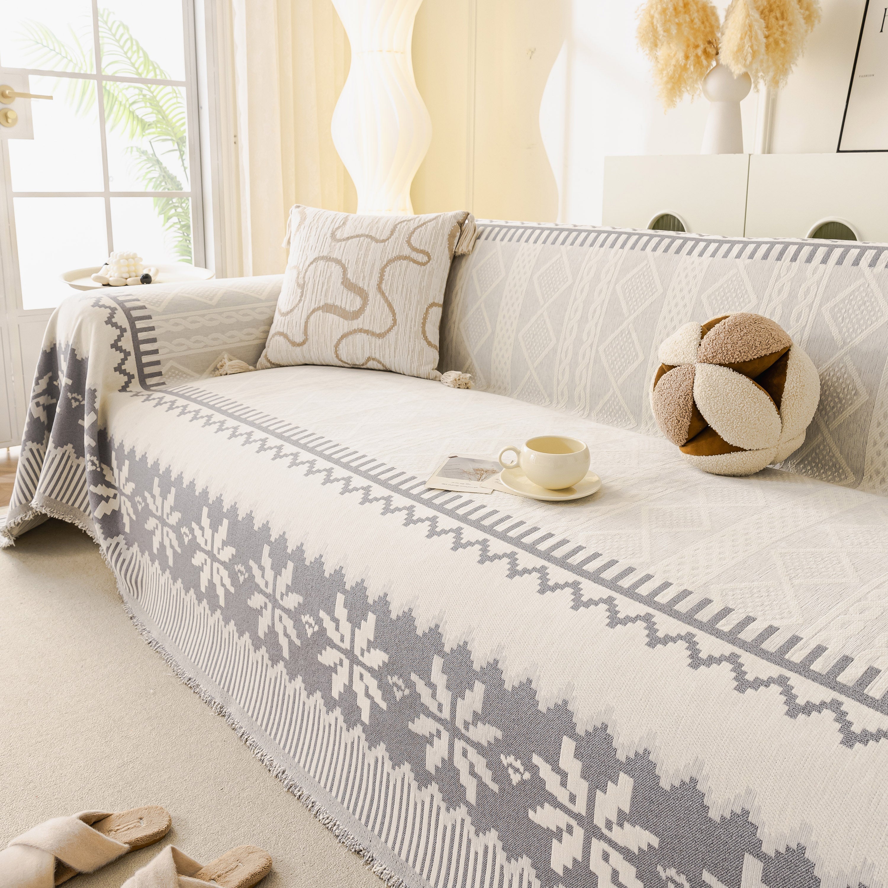 Thick Jacquard Couch Cover For Sectional Sofas, Cozy Washable Sofa Cover Throw Blanket