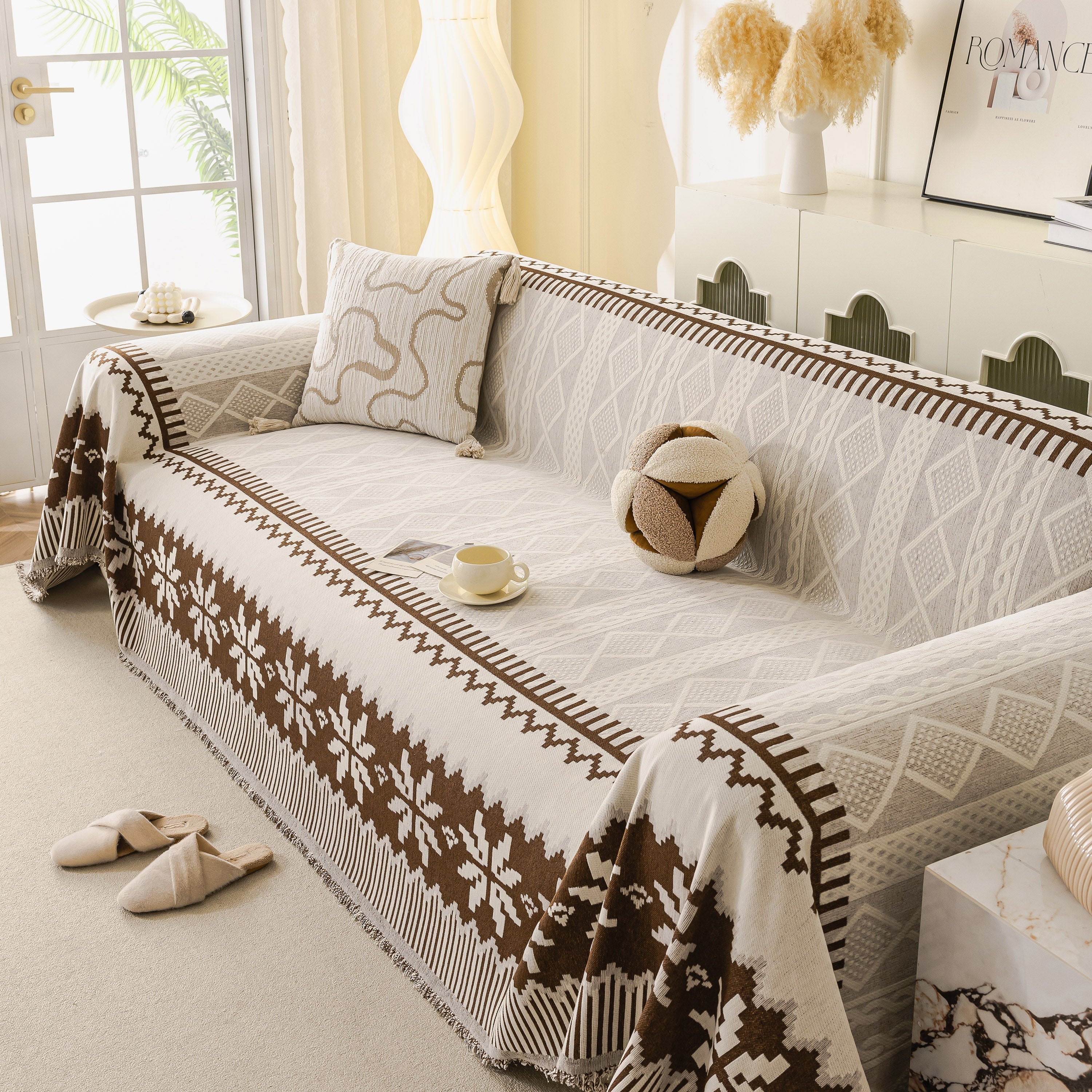 Thick Jacquard Couch Cover For Sectional Sofas, Cozy Washable Sofa Cover Throw Blanket
