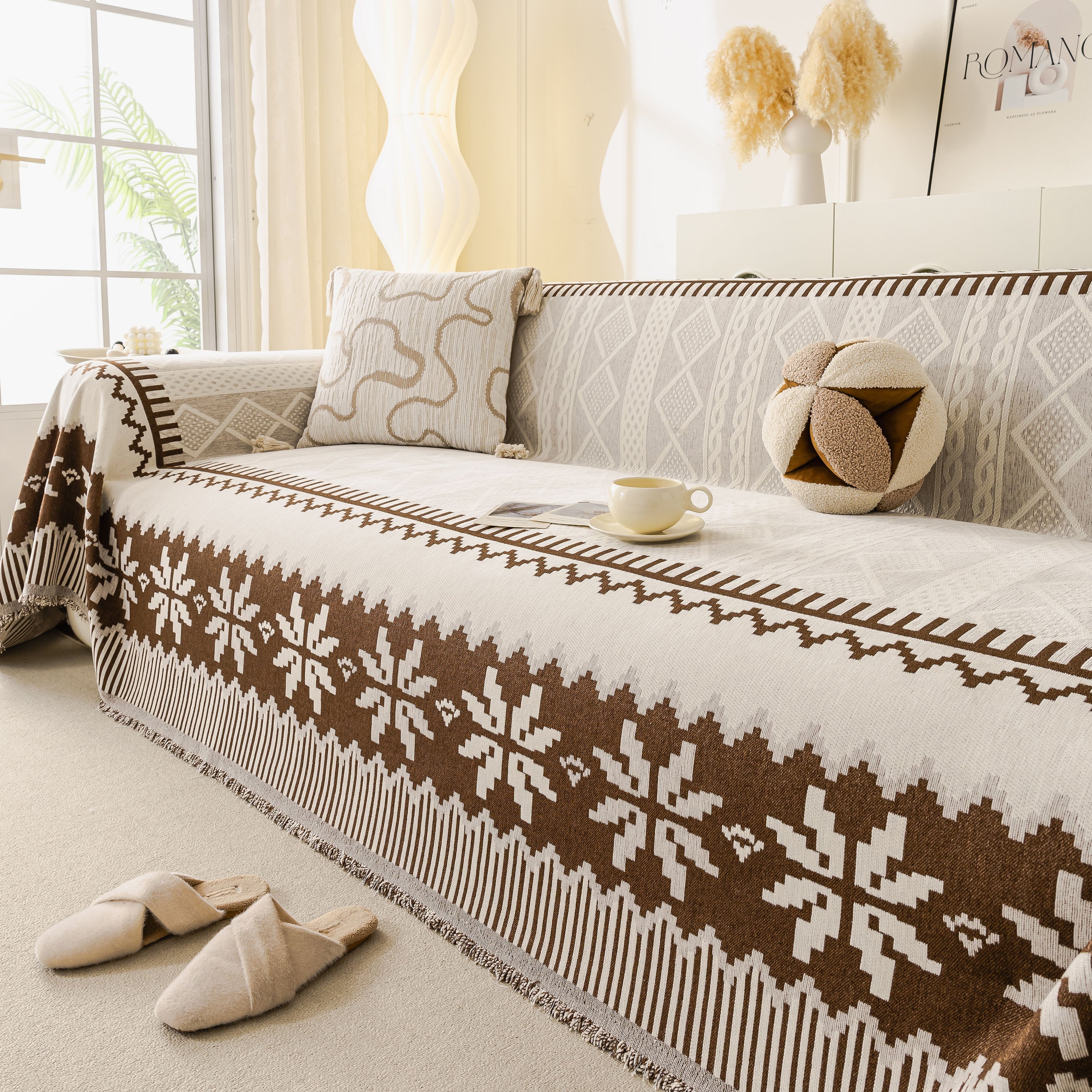 Thick Jacquard Couch Cover For Sectional Sofas, Cozy Washable Sofa Cover Throw Blanket