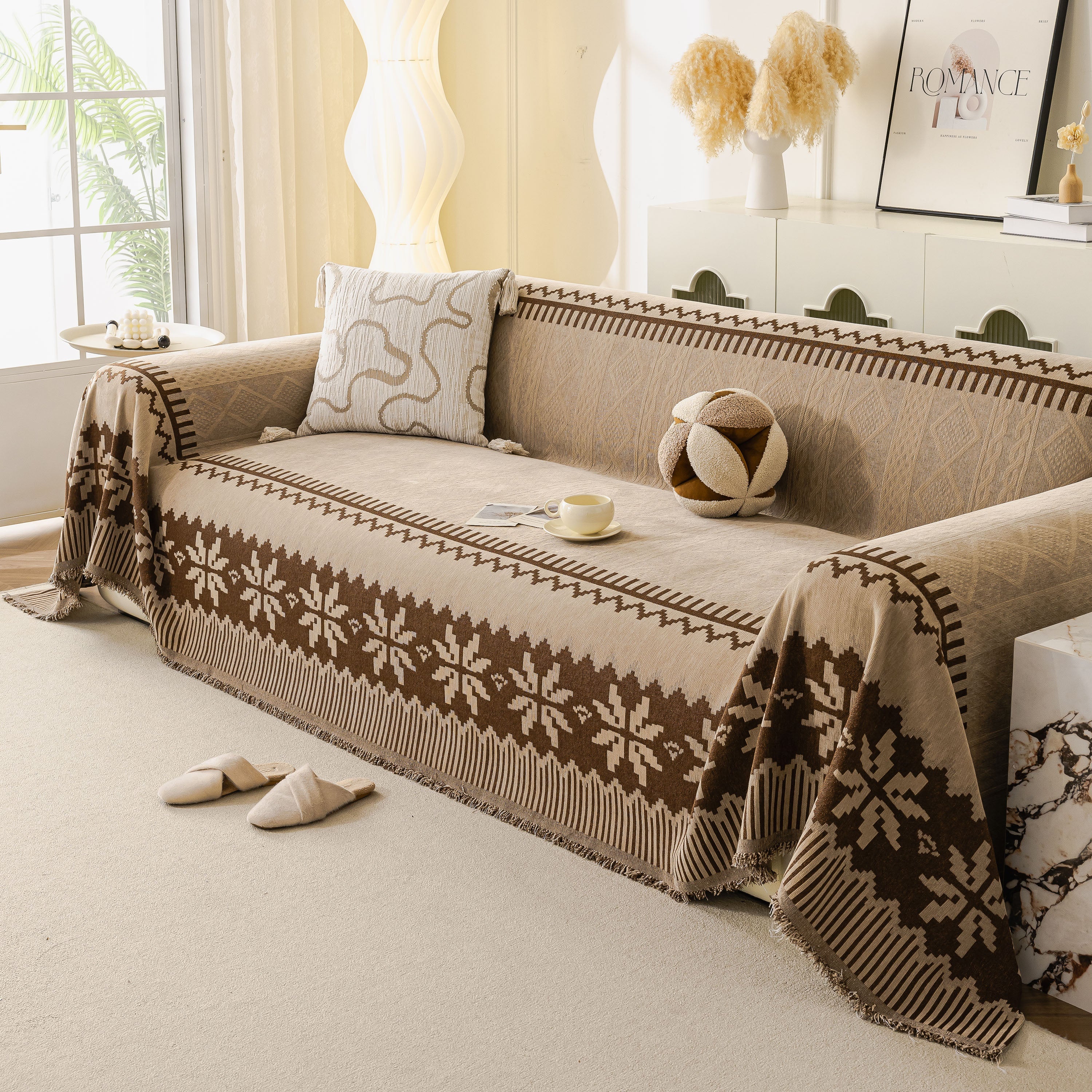 Thick Jacquard Couch Cover For Sectional Sofas, Cozy Washable Sofa Cover Throw Blanket