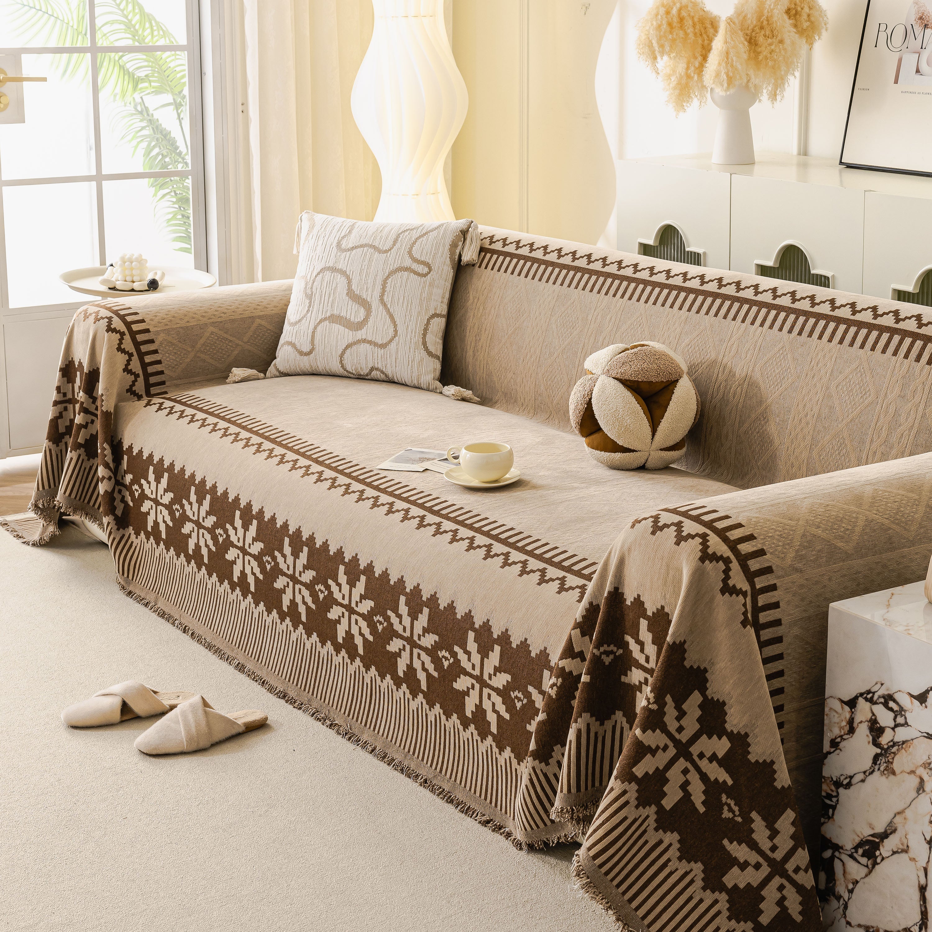 Thick Jacquard Couch Cover For Sectional Sofas, Cozy Washable Sofa Cover Throw Blanket