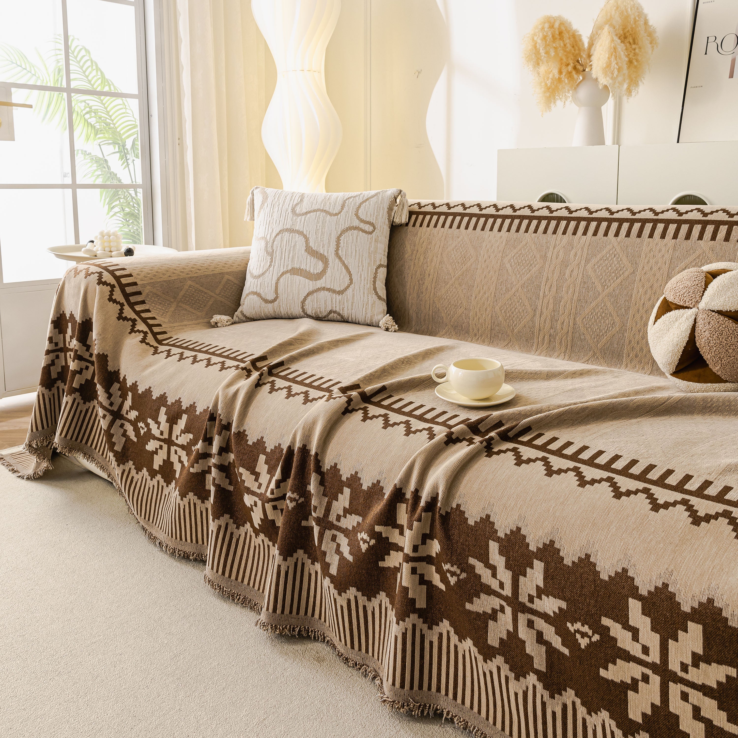 Thick Jacquard Couch Cover For Sectional Sofas, Cozy Washable Sofa Cover Throw Blanket