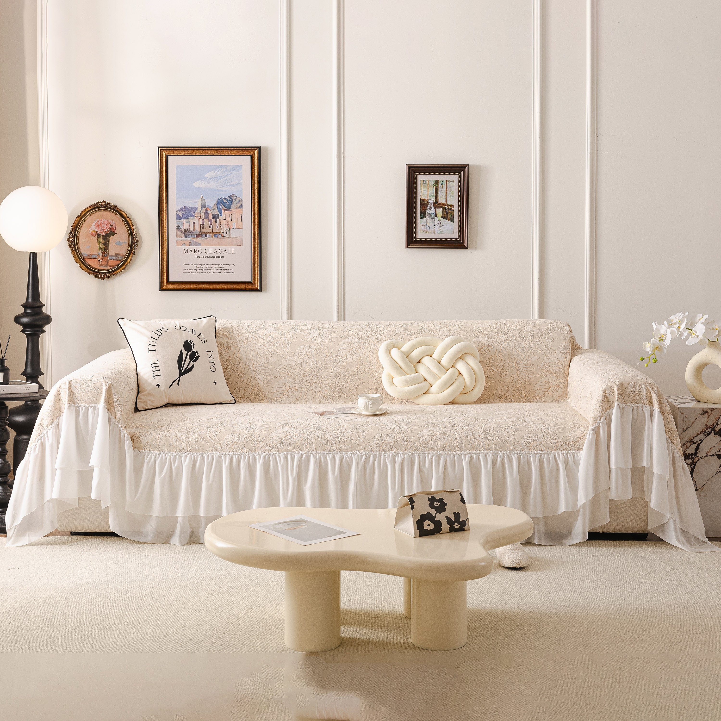 French Chic Style Ruffle Floral Cover Throws For Sofas, Decorative Couch Covers