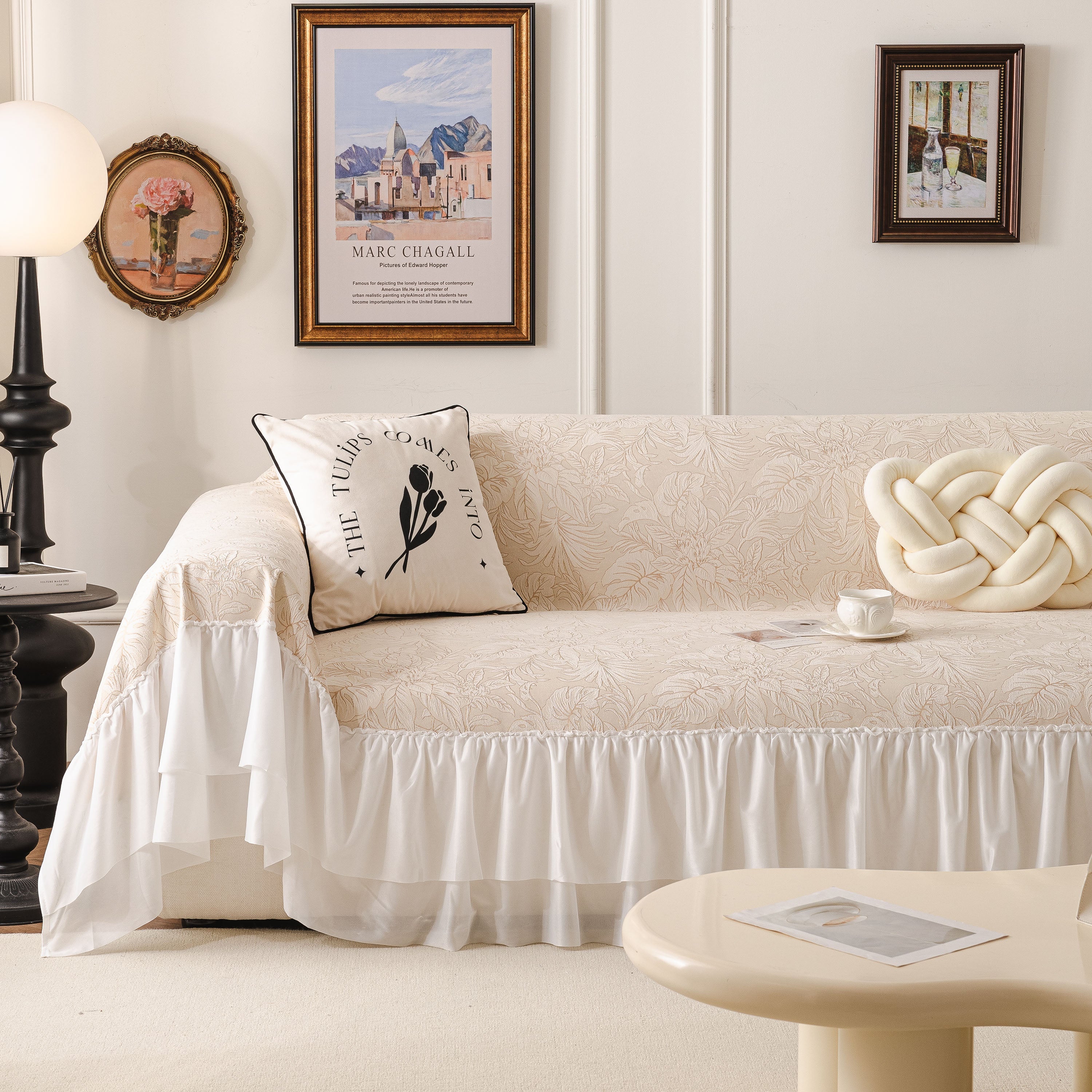 French Chic Style Ruffle Floral Cover Throws For Sofas, Decorative Couch Covers
