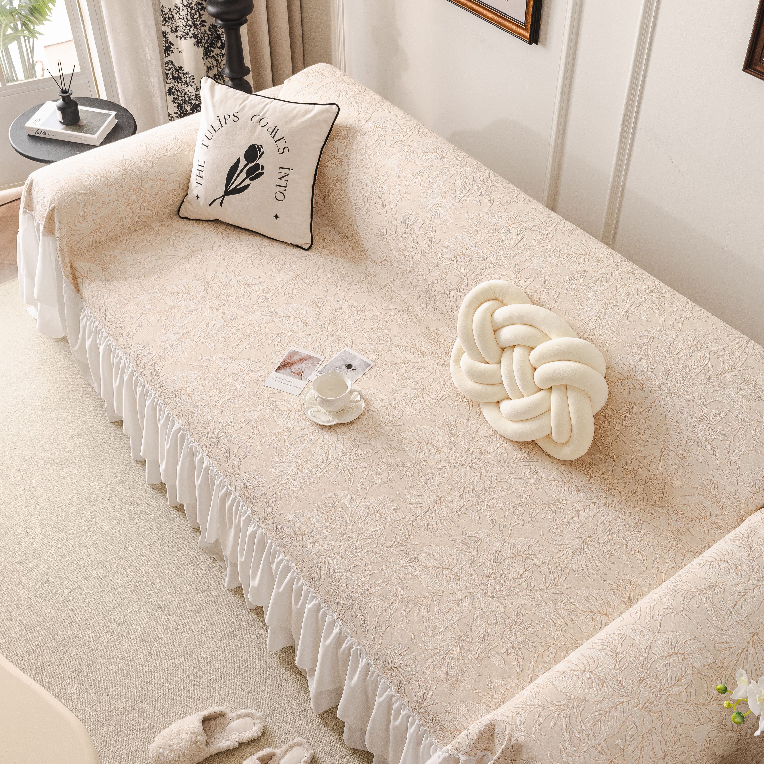 French Chic Style Ruffle Floral Cover Throws For Sofas, Decorative Couch Covers