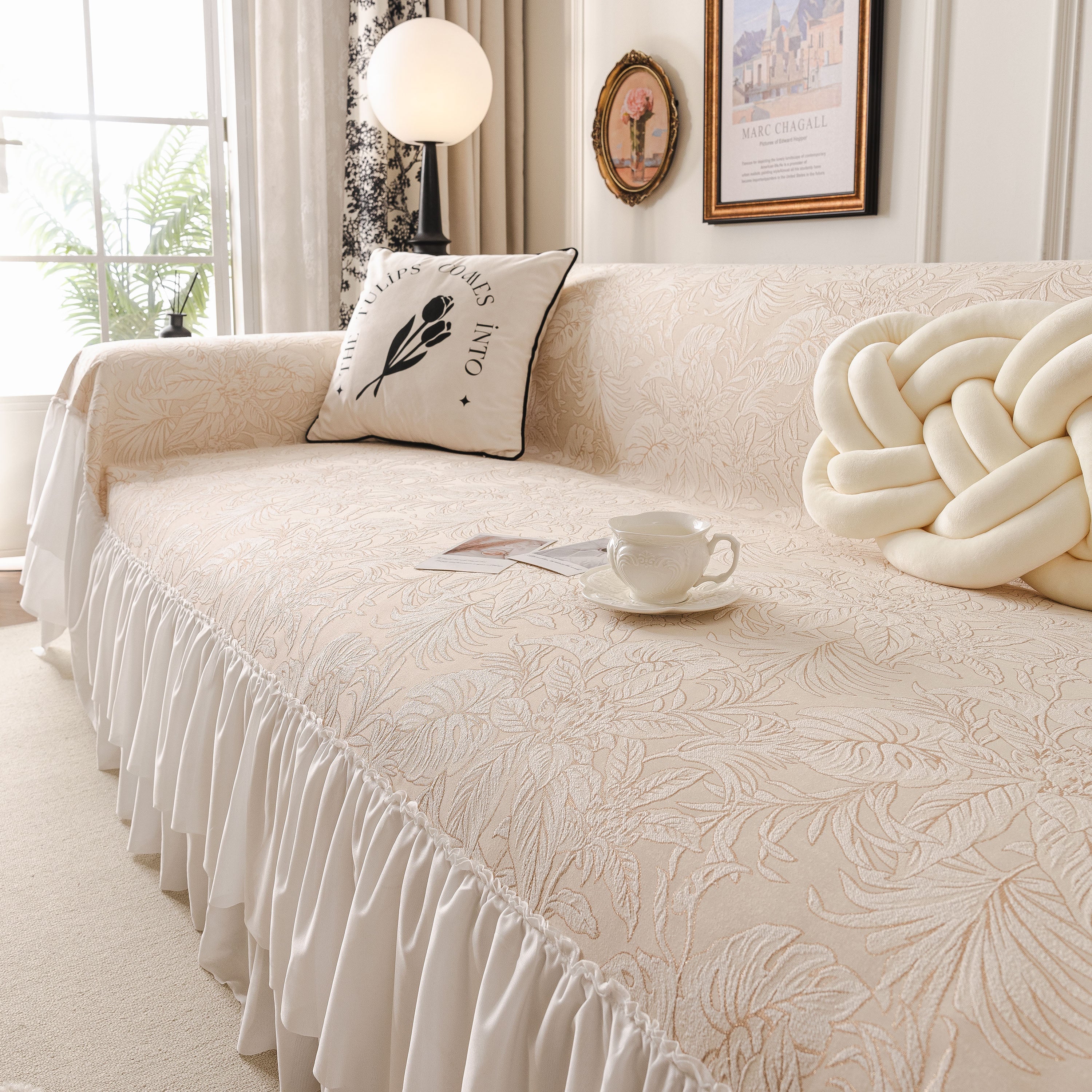 French Chic Style Ruffle Floral Cover Throws For Sofas, Decorative Couch Covers