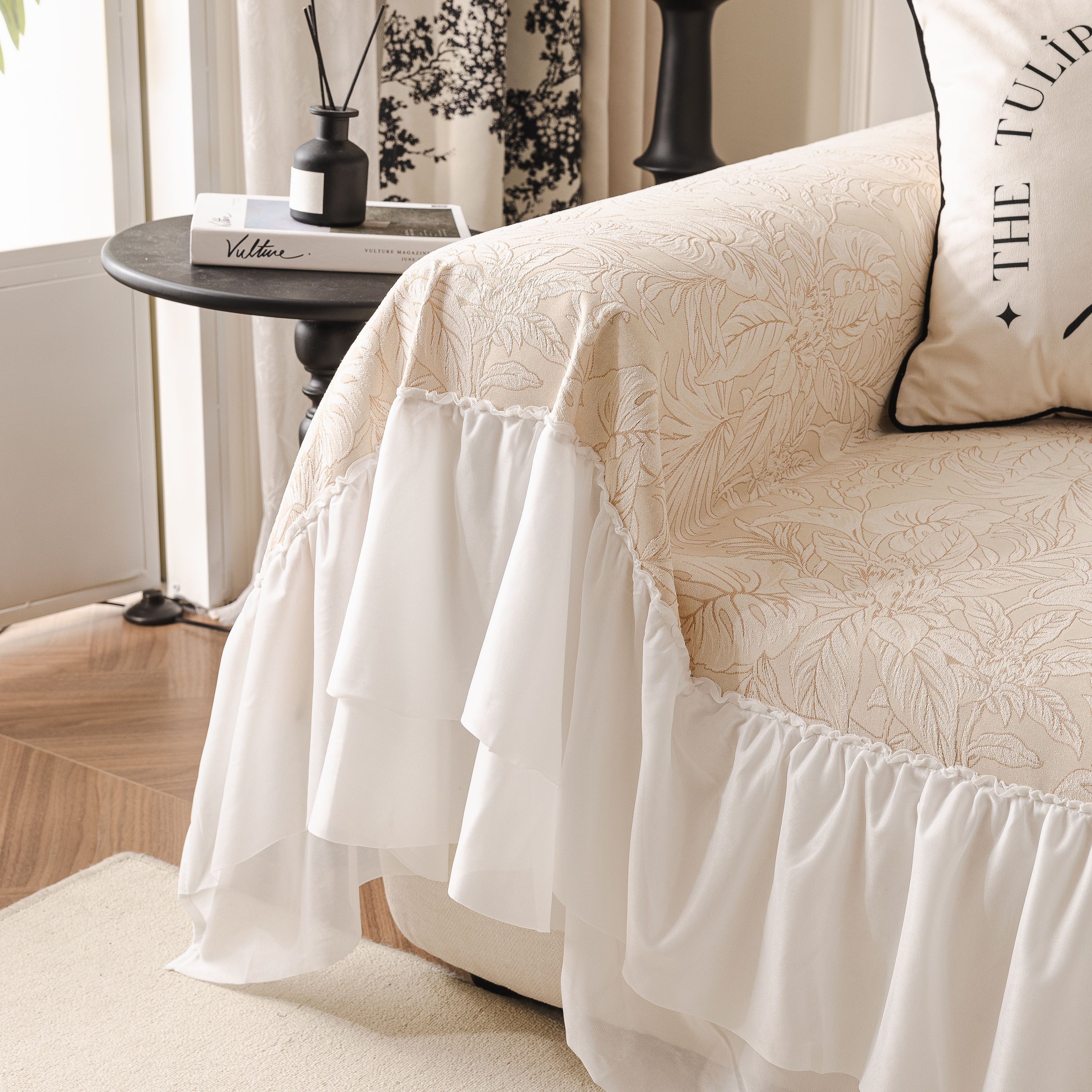 French Chic Style Ruffle Floral Cover Throws For Sofas, Decorative Couch Covers