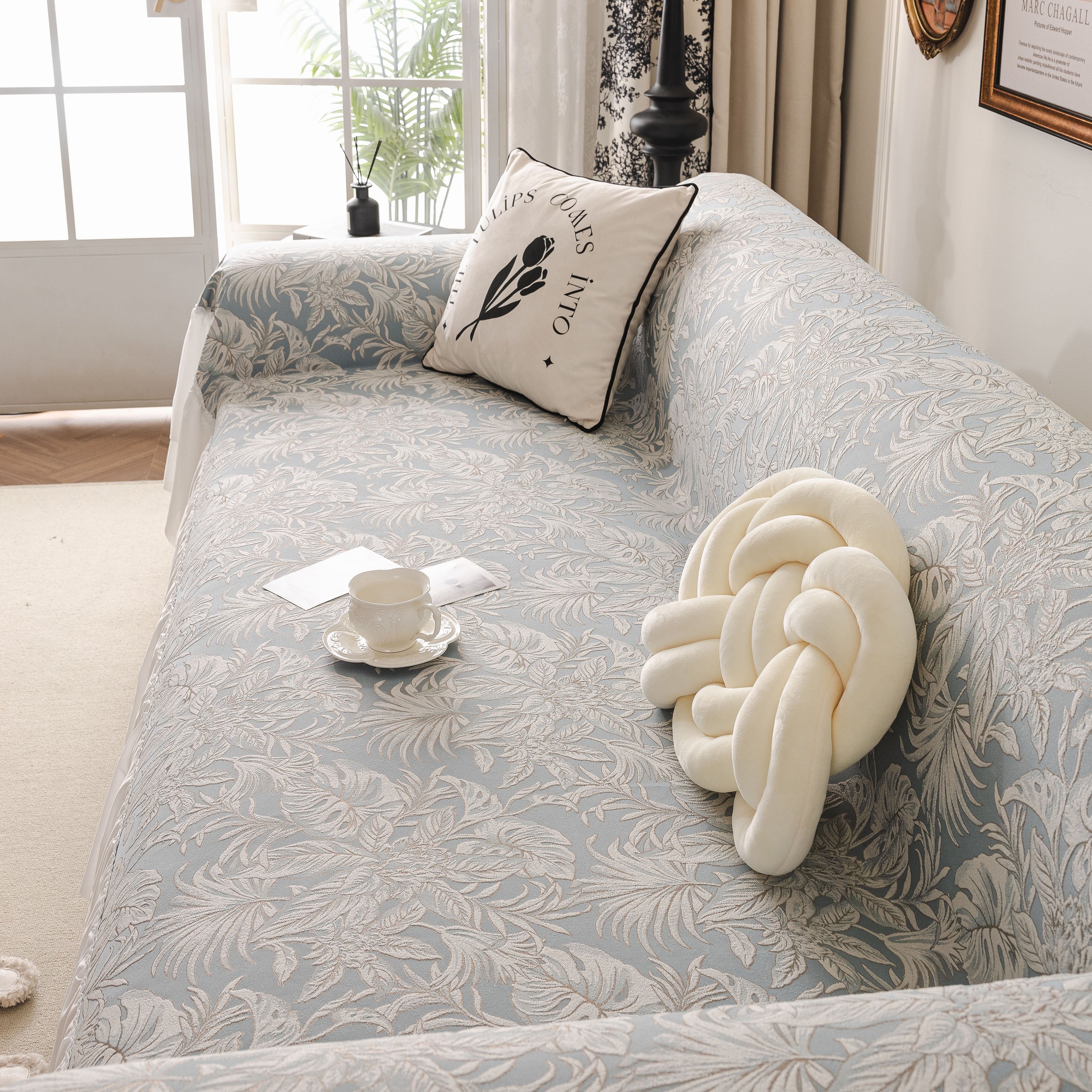 French Chic Style Ruffle Floral Cover Throws For Sofas, Decorative Couch Covers
