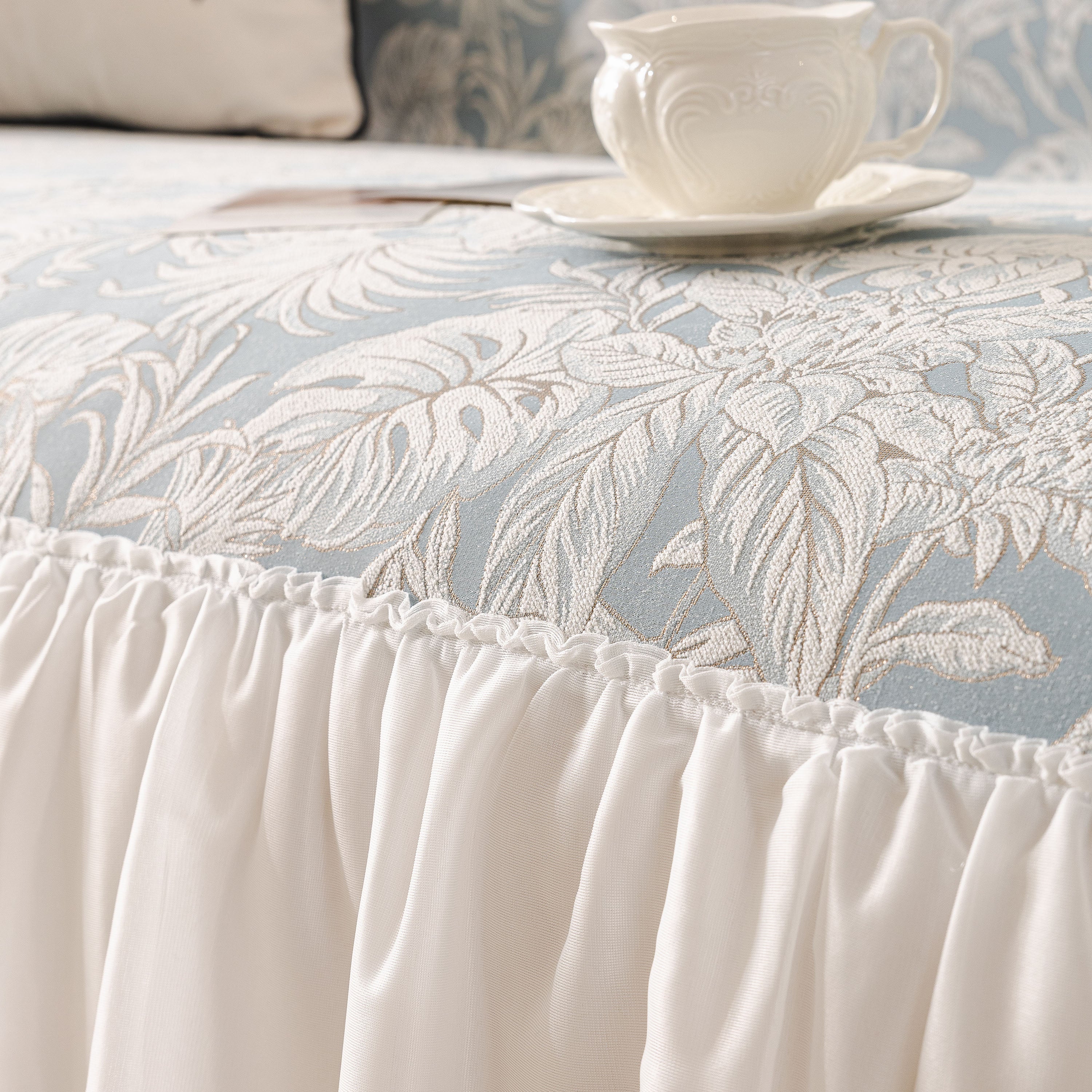 French Chic Style Ruffle Floral Cover Throws For Sofas, Decorative Couch Covers