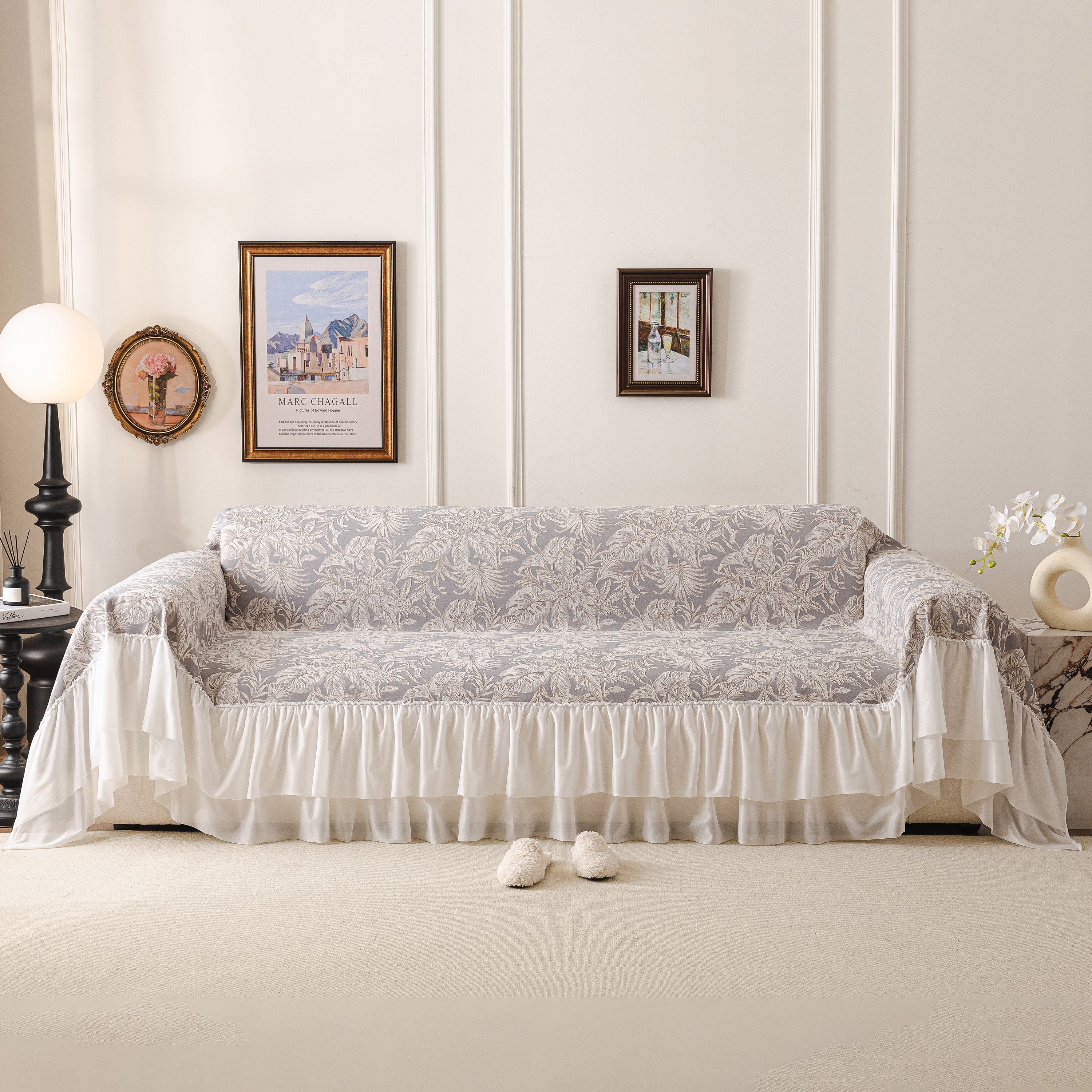 French Chic Style Ruffle Floral Cover Throws For Sofas, Decorative Couch Covers