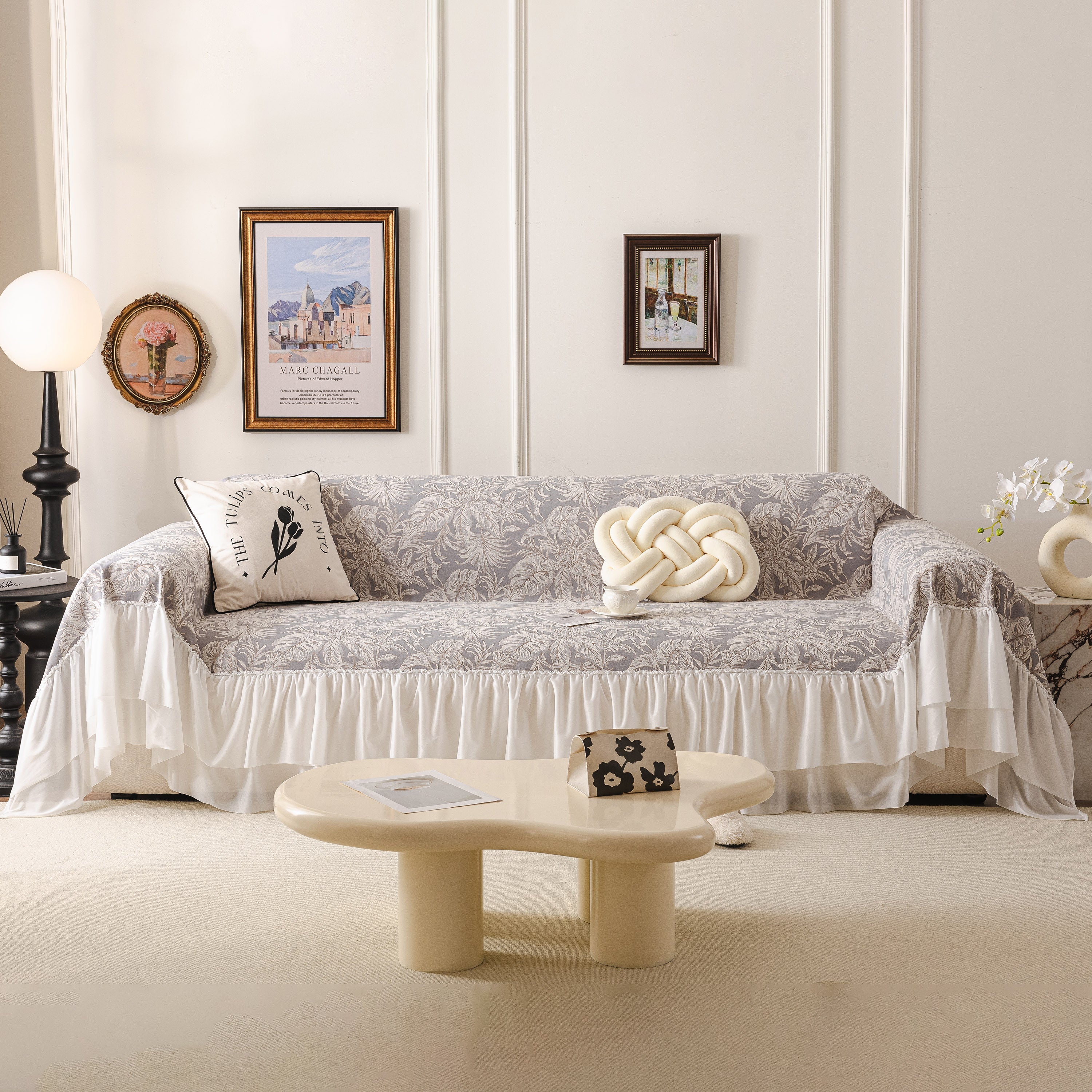French Chic Style Ruffle Floral Cover Throws For Sofas, Decorative Couch Covers