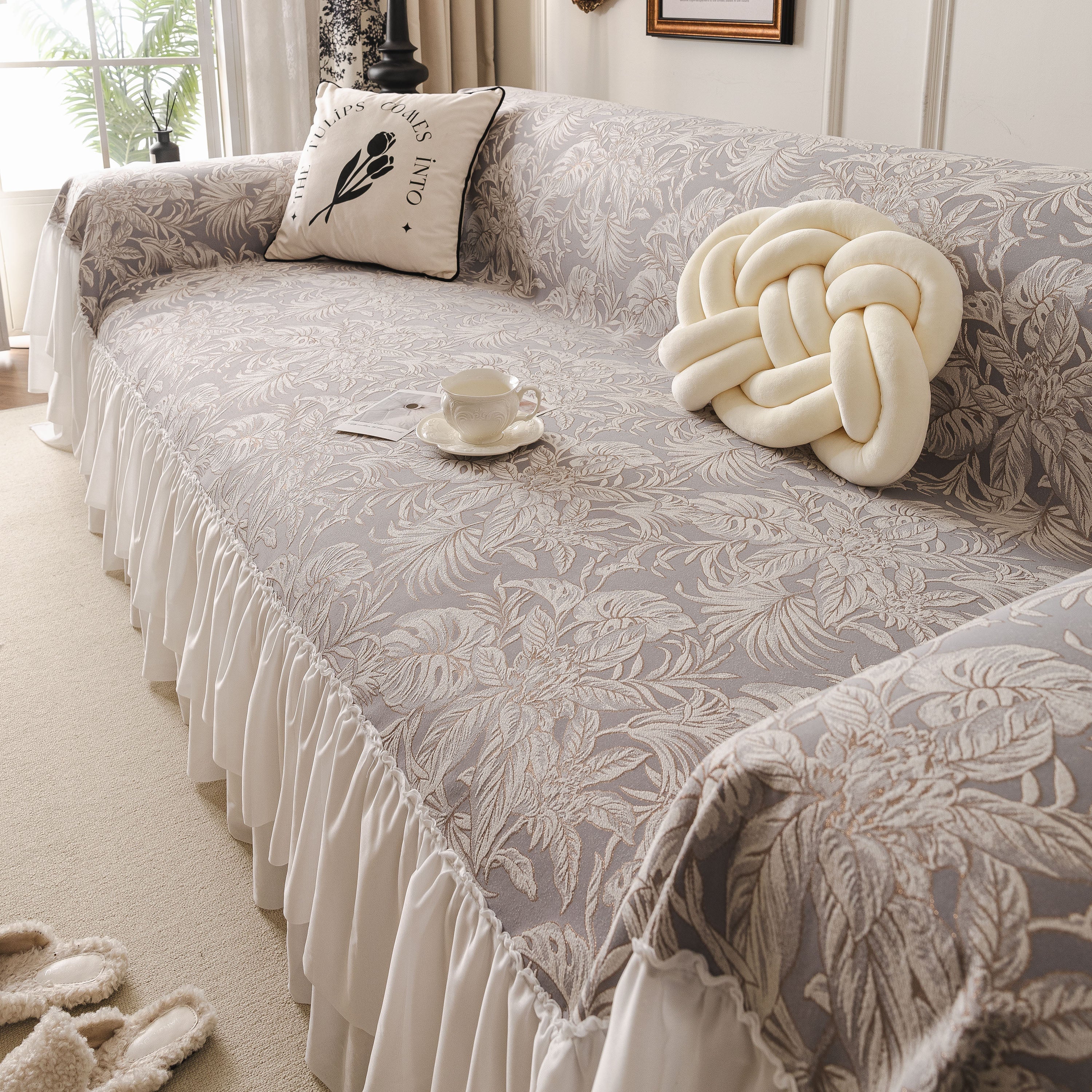 French Chic Style Ruffle Floral Cover Throws For Sofas, Decorative Couch Covers