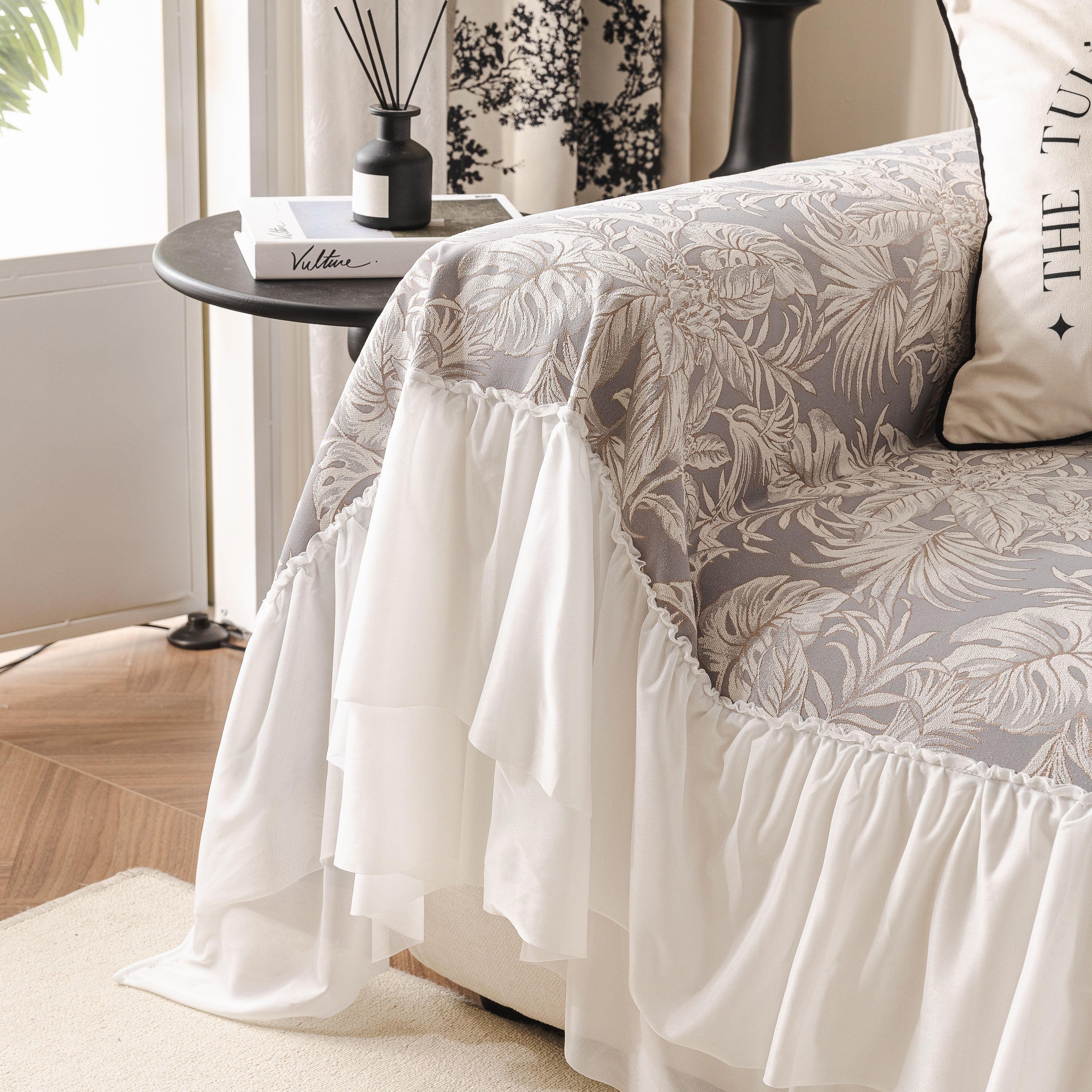 French Chic Style Ruffle Floral Cover Throws For Sofas, Decorative Couch Covers