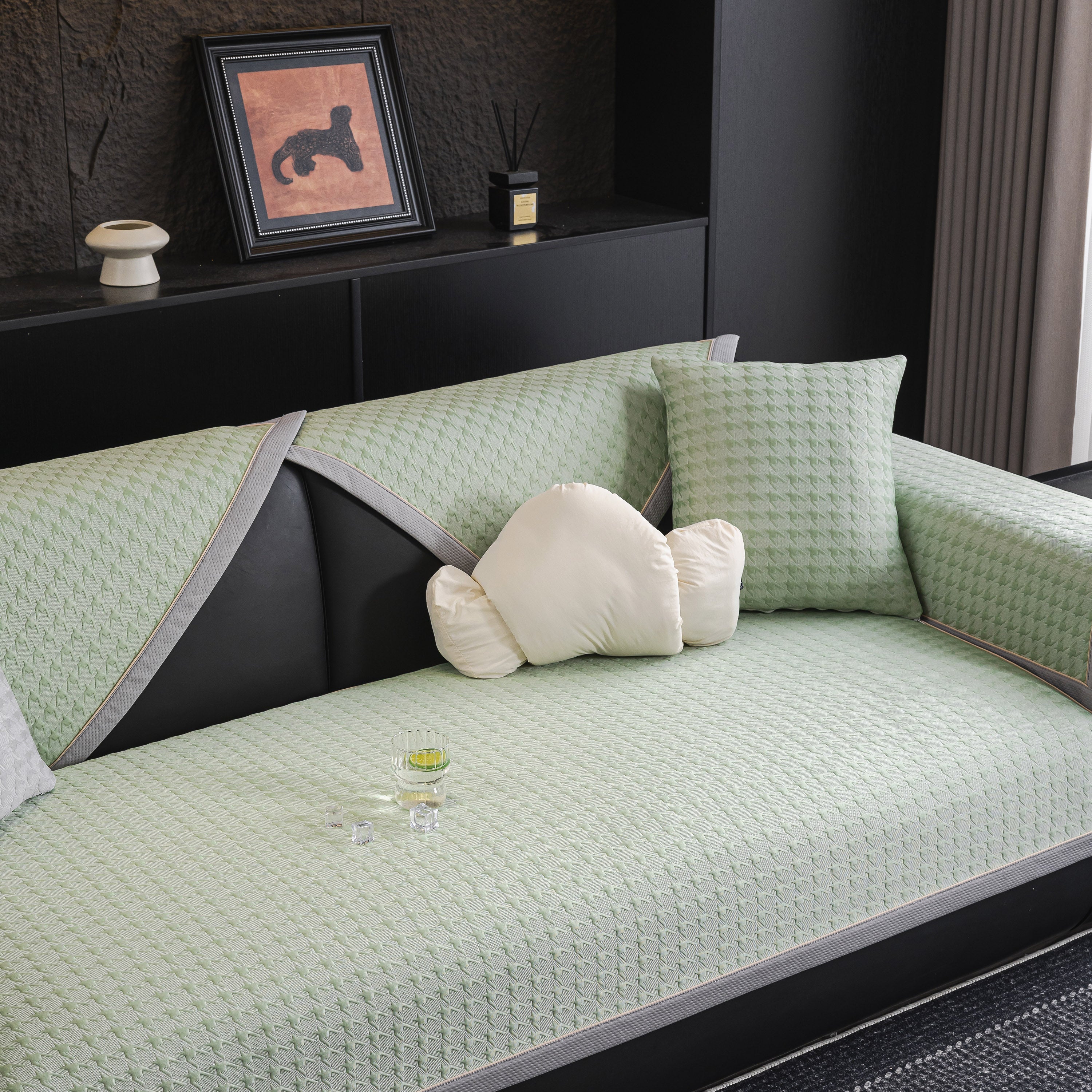 Houndstooth Ice Silk Breathable Sofa Cover, Modern Non-slip Summer Couch Protector