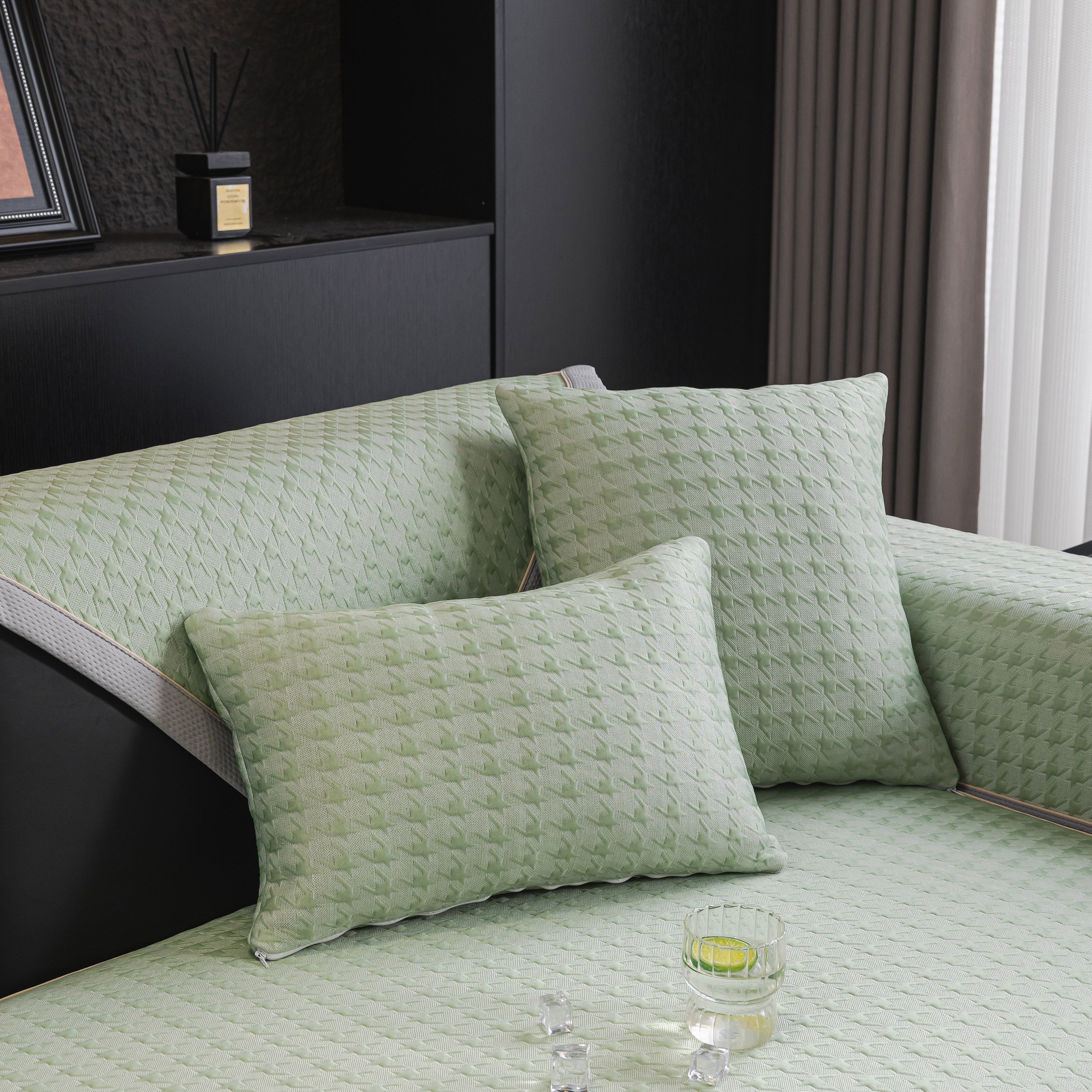 Houndstooth Ice Silk Breathable Sofa Cover, Modern Non-slip Summer Couch Protector