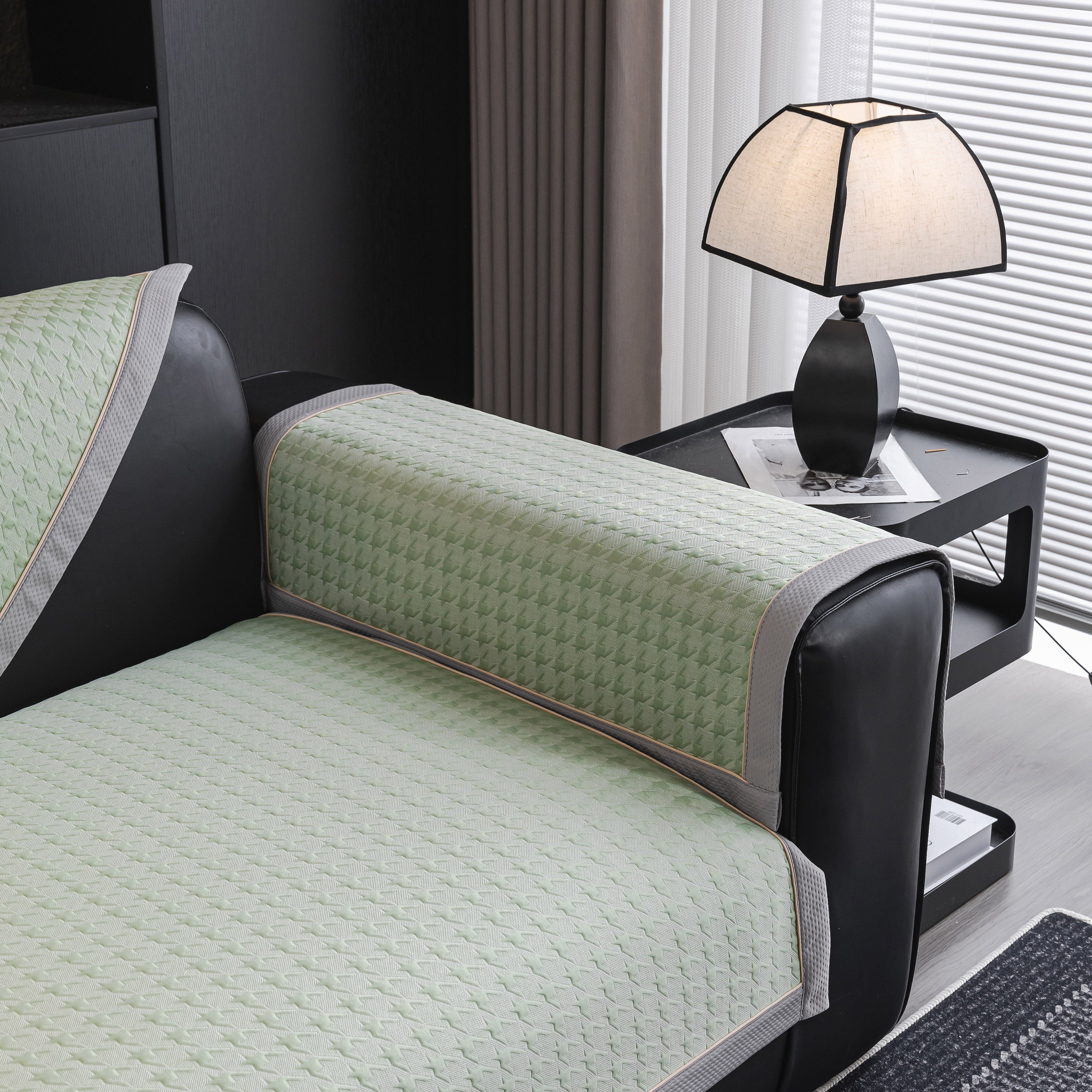 Houndstooth Ice Silk Breathable Sofa Cover, Modern Non-slip Summer Couch Protector