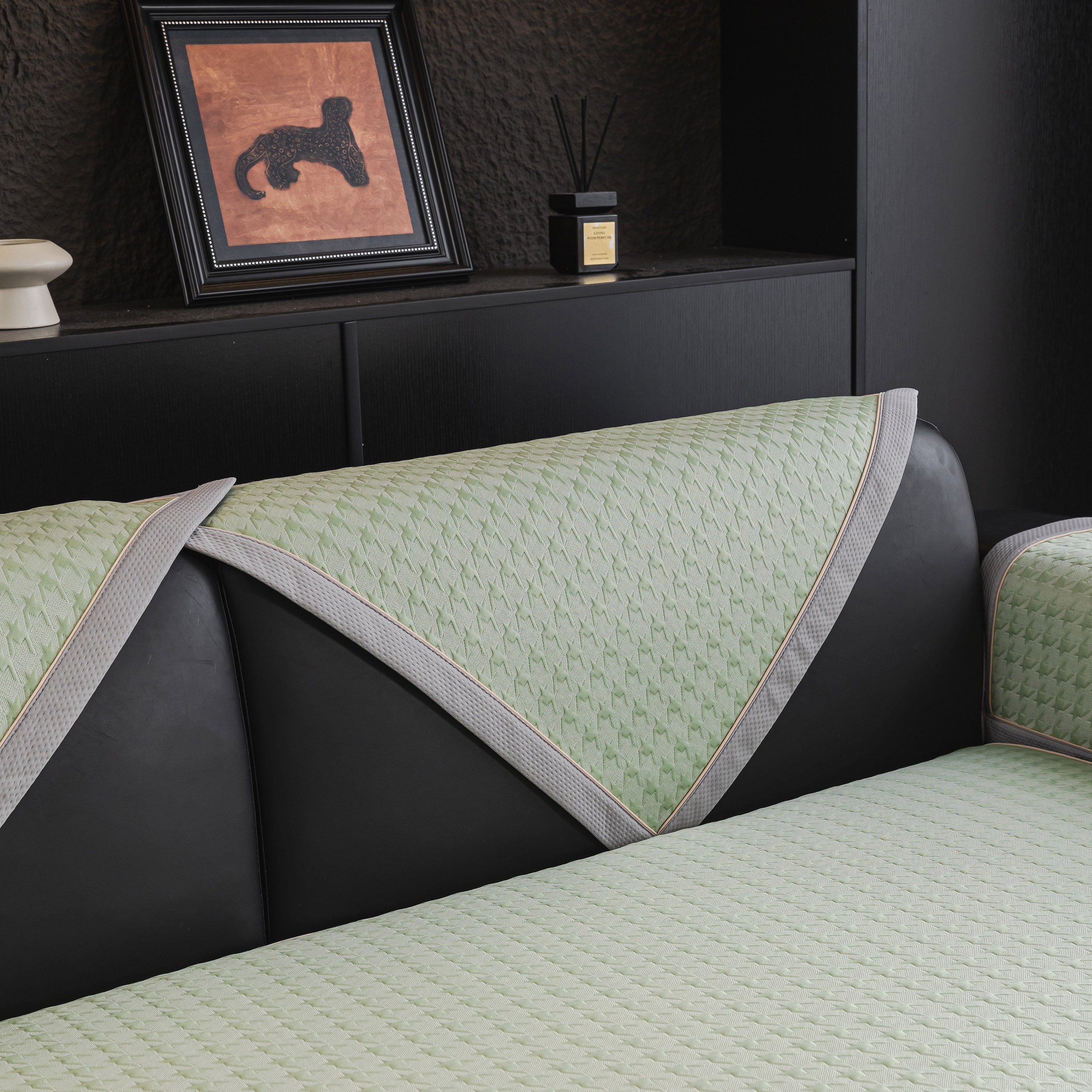 Houndstooth Ice Silk Breathable Sofa Cover, Modern Non-slip Summer Couch Protector