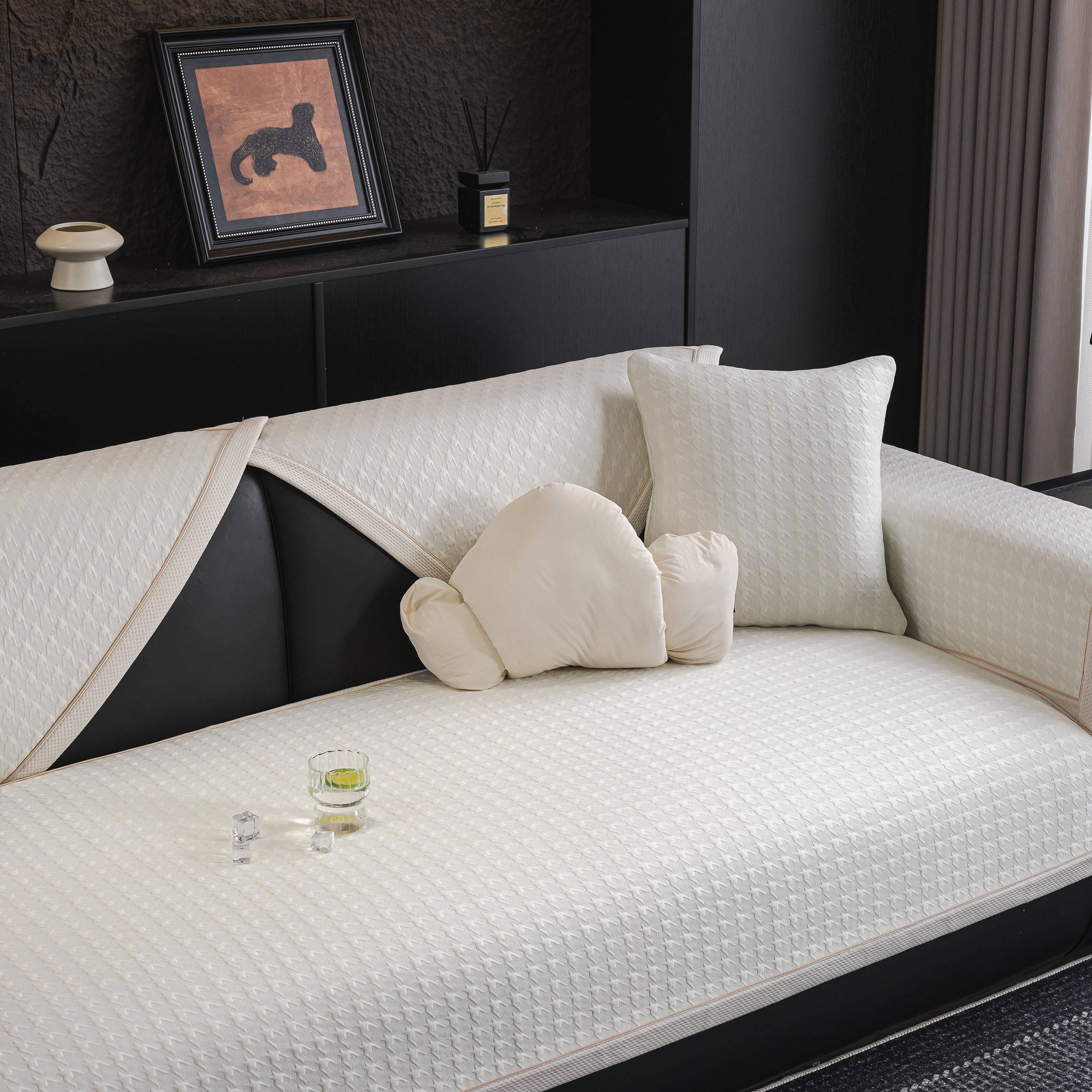 Houndstooth Ice Silk Breathable Sofa Cover, Modern Non-slip Summer Couch Protector