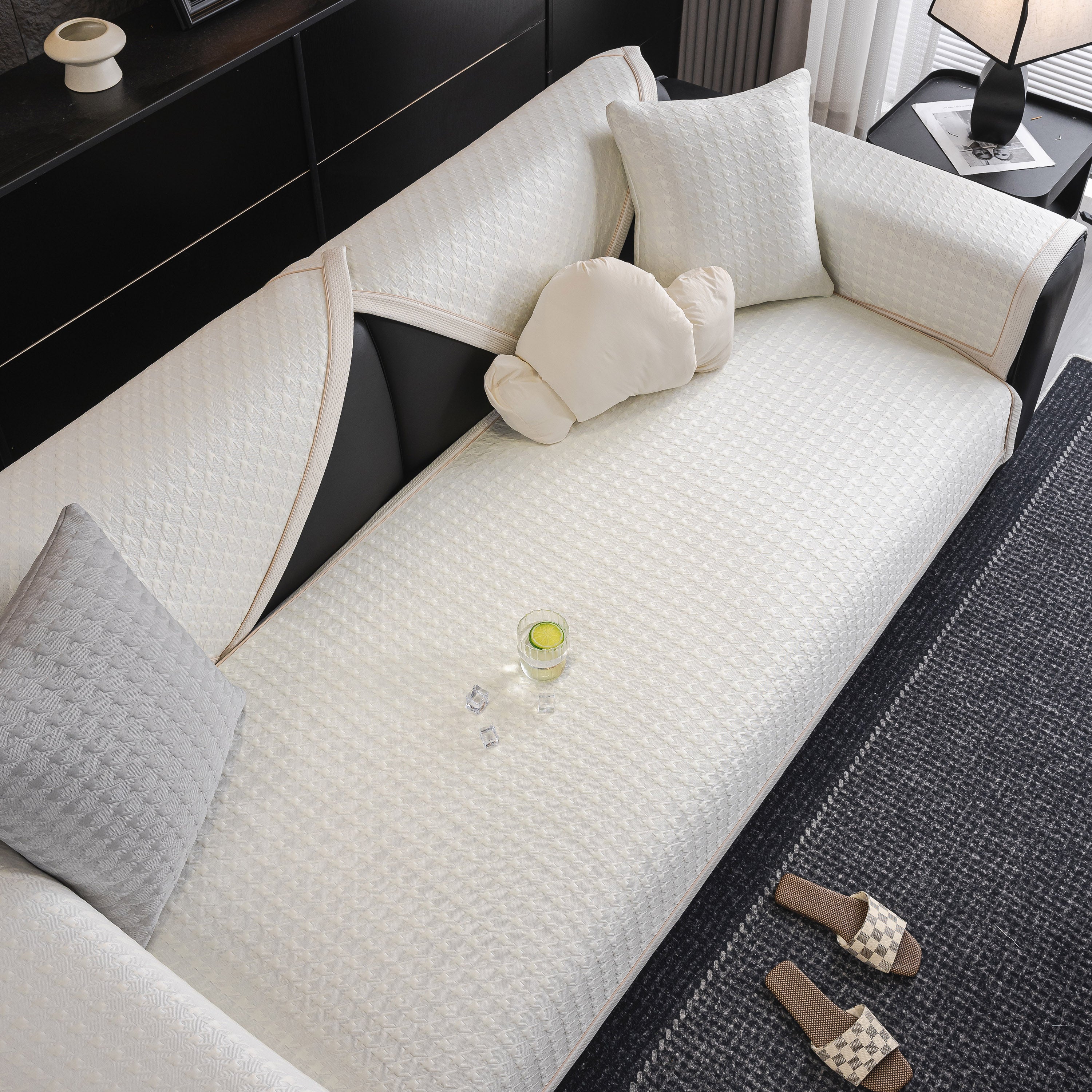 Houndstooth Ice Silk Breathable Sofa Cover, Modern Non-slip Summer Couch Protector