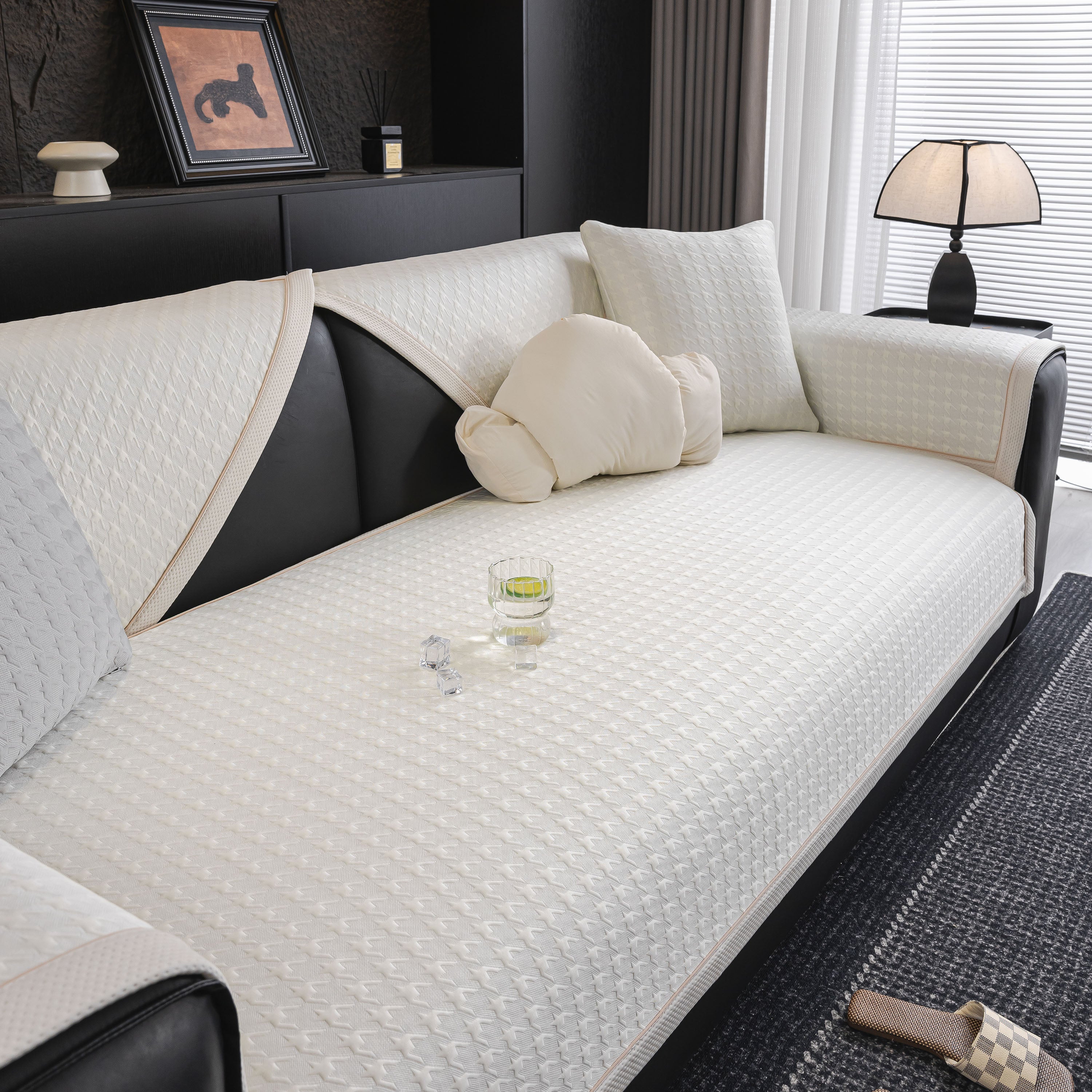 Houndstooth Ice Silk Breathable Sofa Cover, Modern Non-slip Summer Couch Protector
