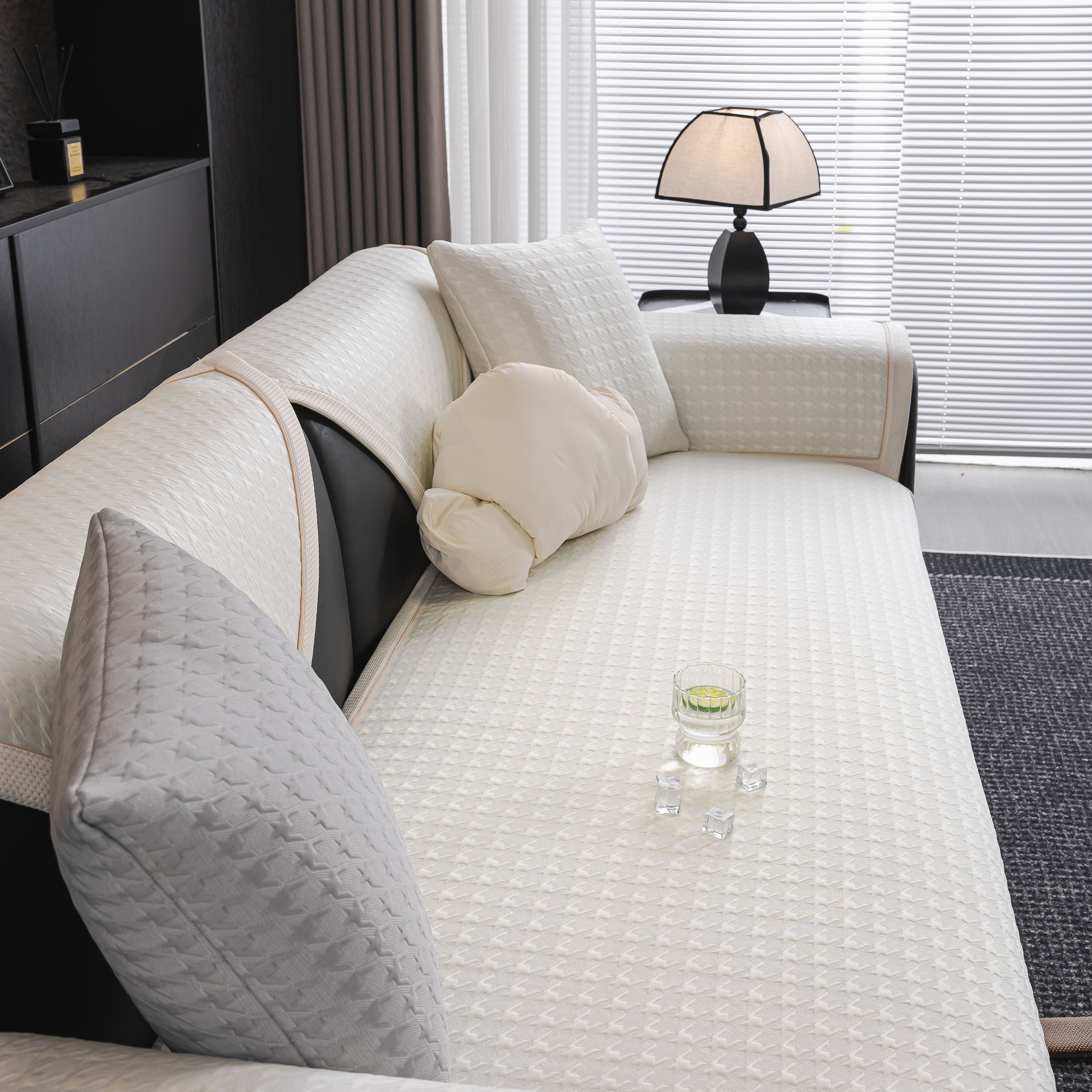 Houndstooth Ice Silk Breathable Sofa Cover, Modern Non-slip Summer Couch Protector