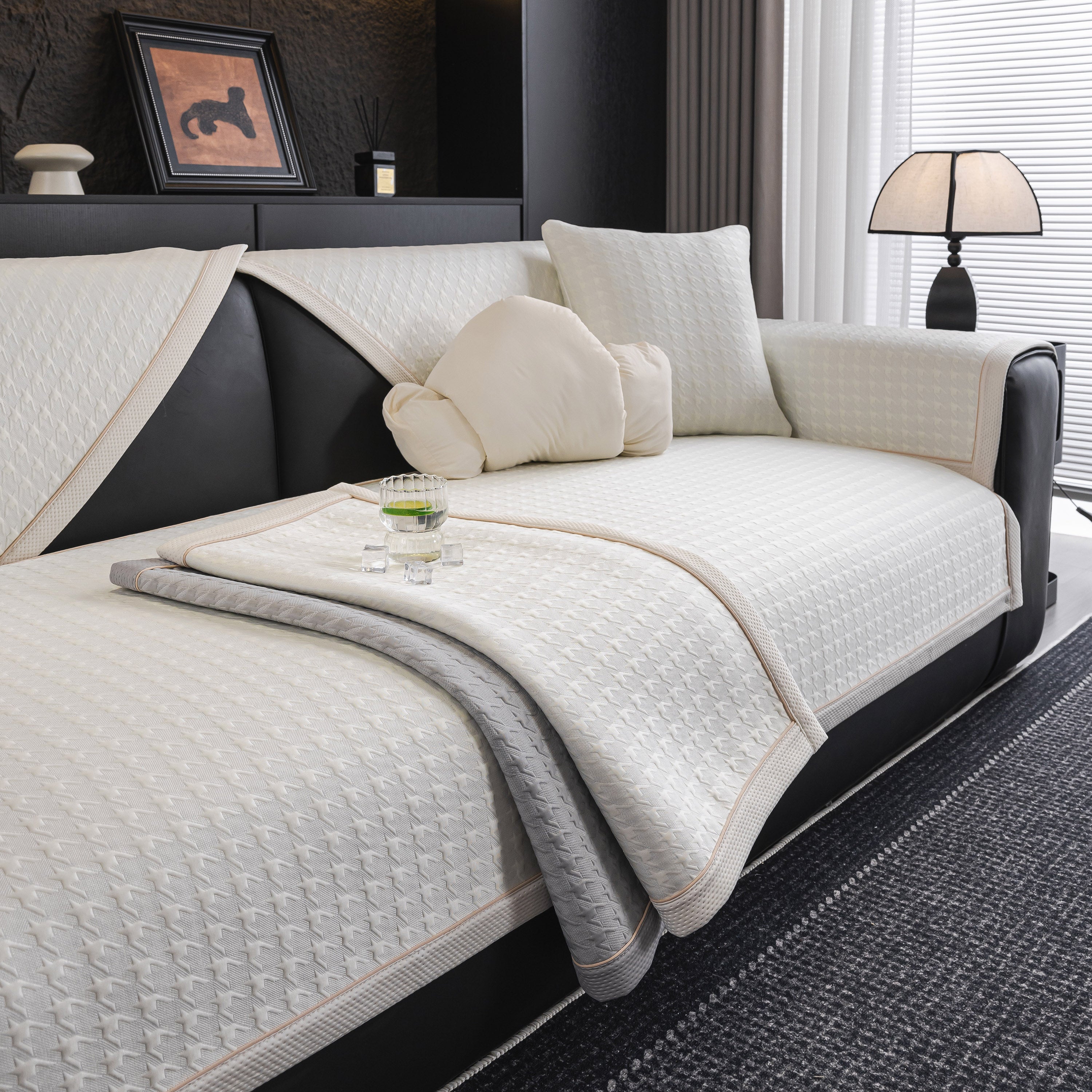 Houndstooth Ice Silk Breathable Sofa Cover, Modern Non-slip Summer Couch Protector