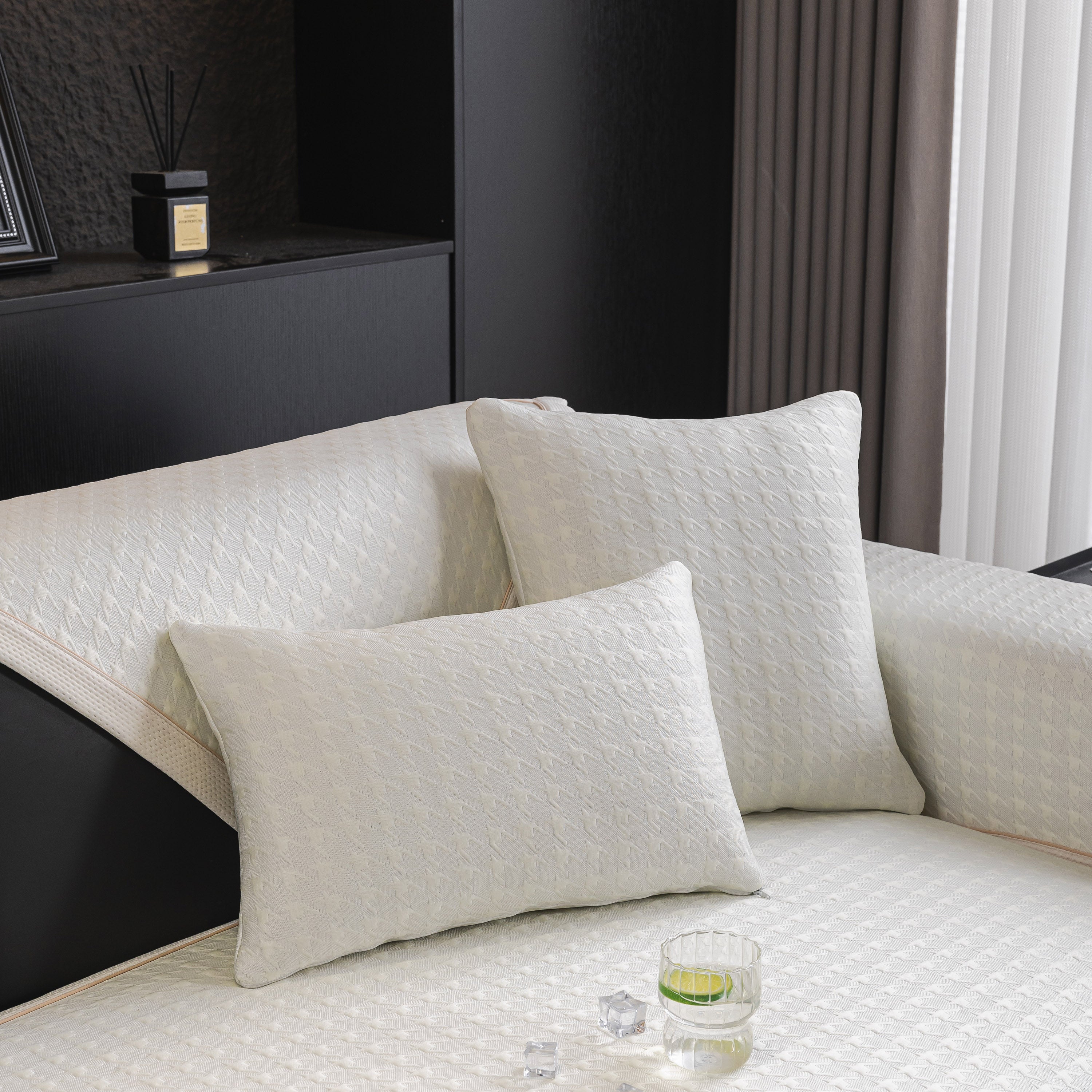 Houndstooth Ice Silk Breathable Sofa Cover, Modern Non-slip Summer Couch Protector