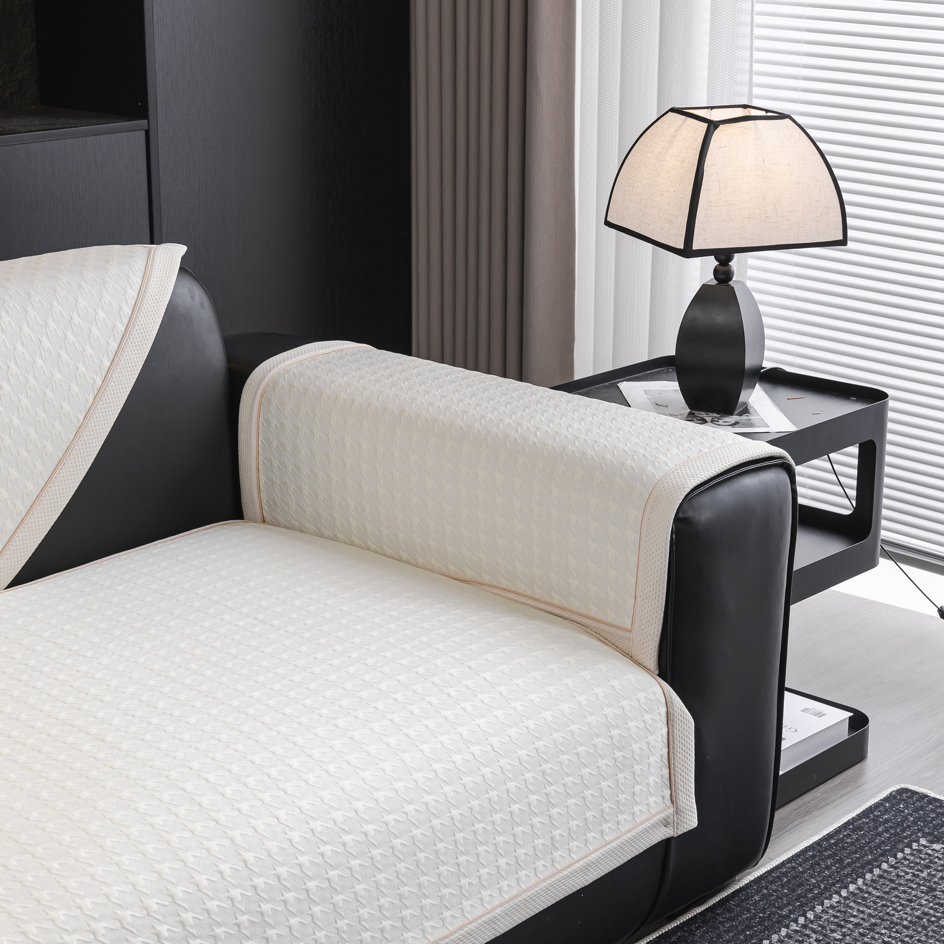 Houndstooth Ice Silk Breathable Sofa Cover, Modern Non-slip Summer Couch Protector