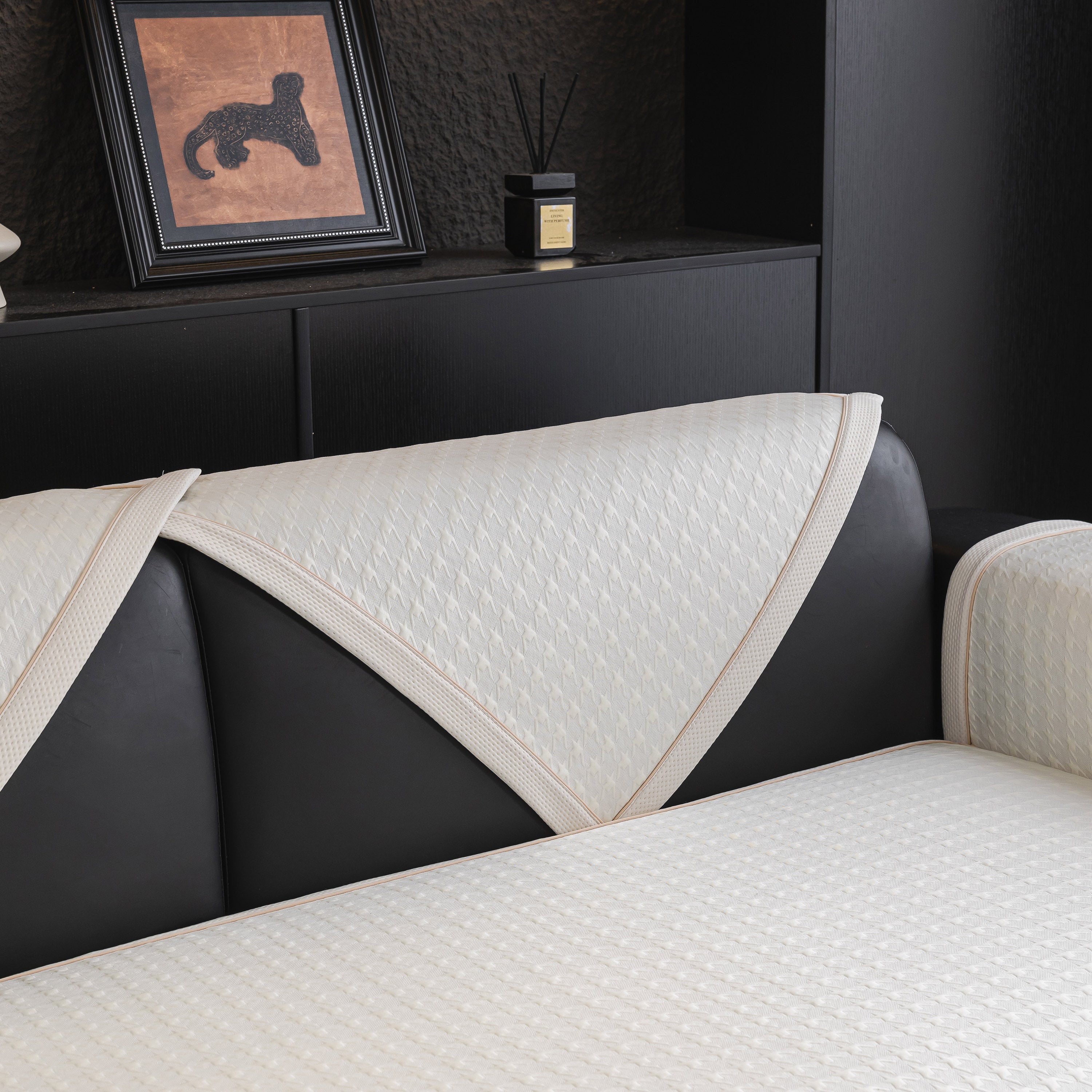 Houndstooth Ice Silk Breathable Sofa Cover, Modern Non-slip Summer Couch Protector