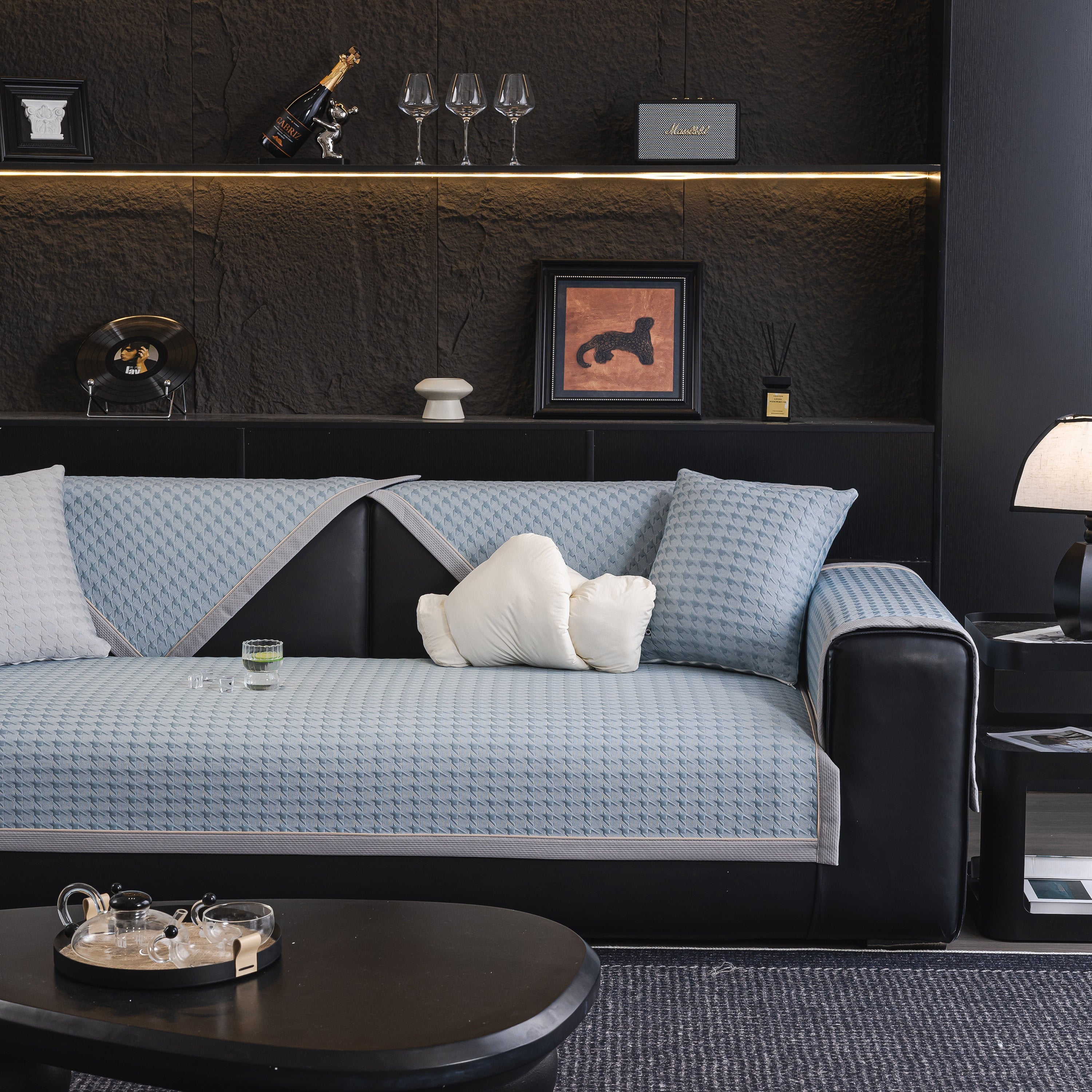 Houndstooth Ice Silk Breathable Sofa Cover, Modern Non-slip Summer Couch Protector