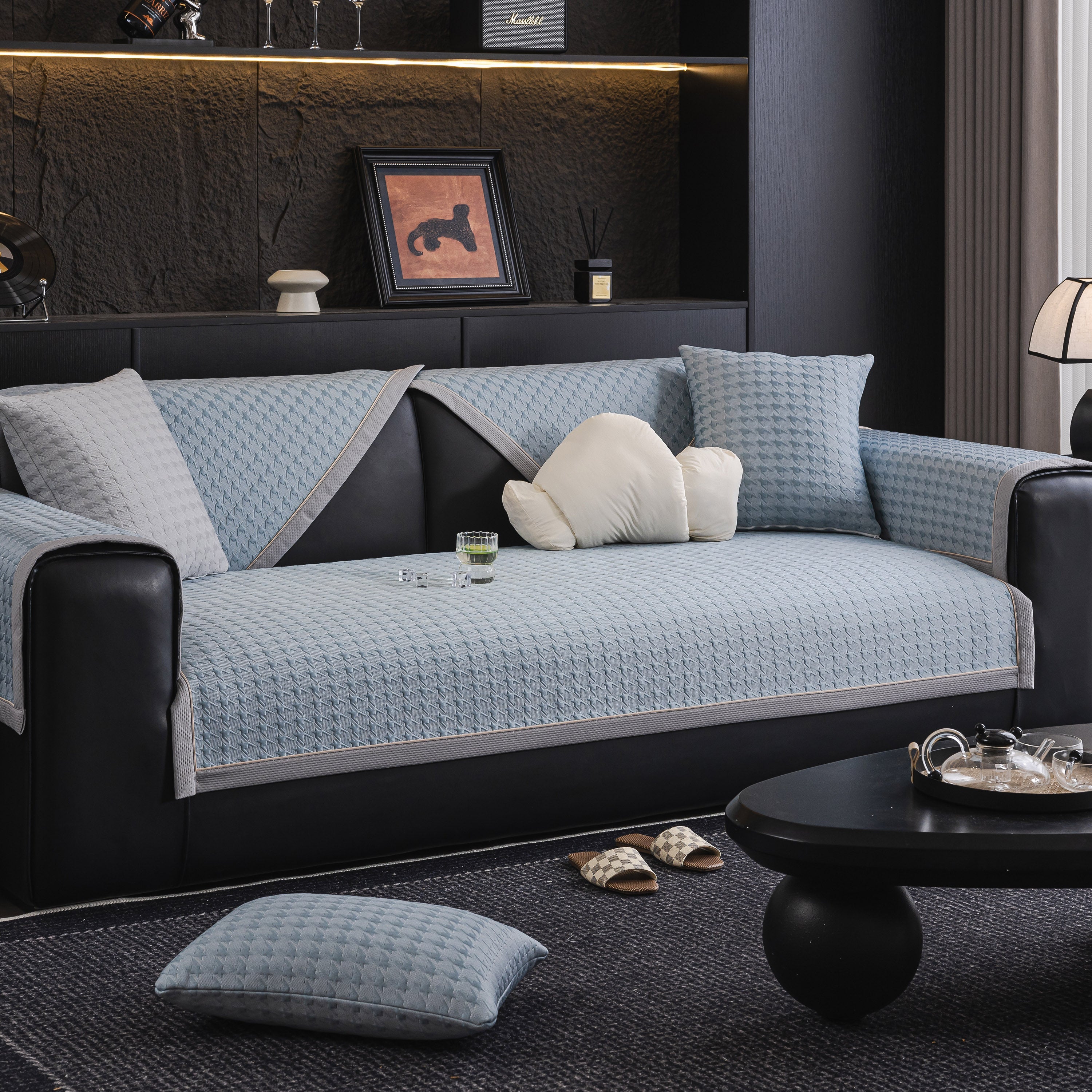 Houndstooth Ice Silk Breathable Sofa Cover, Modern Non-slip Summer Couch Protector
