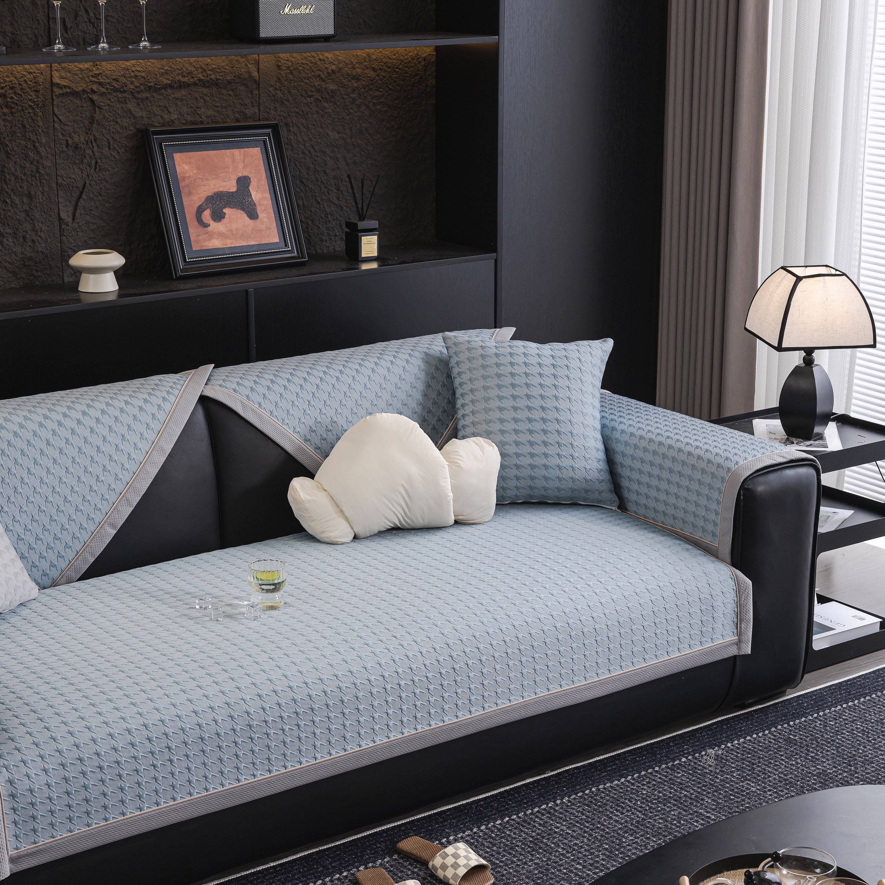 Houndstooth Ice Silk Breathable Sofa Cover, Modern Non-slip Summer Couch Protector