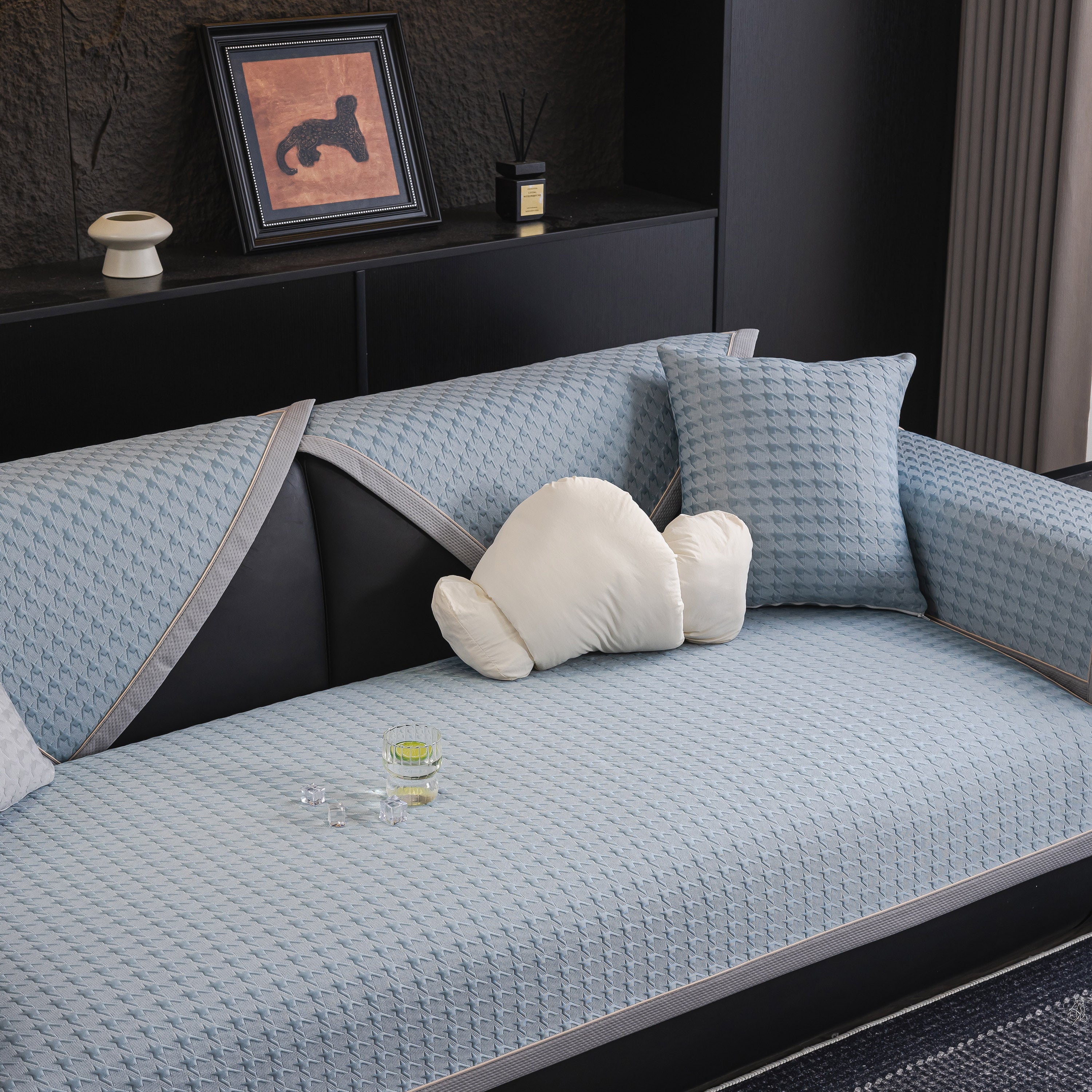 Houndstooth Ice Silk Breathable Sofa Cover, Modern Non-slip Summer Couch Protector