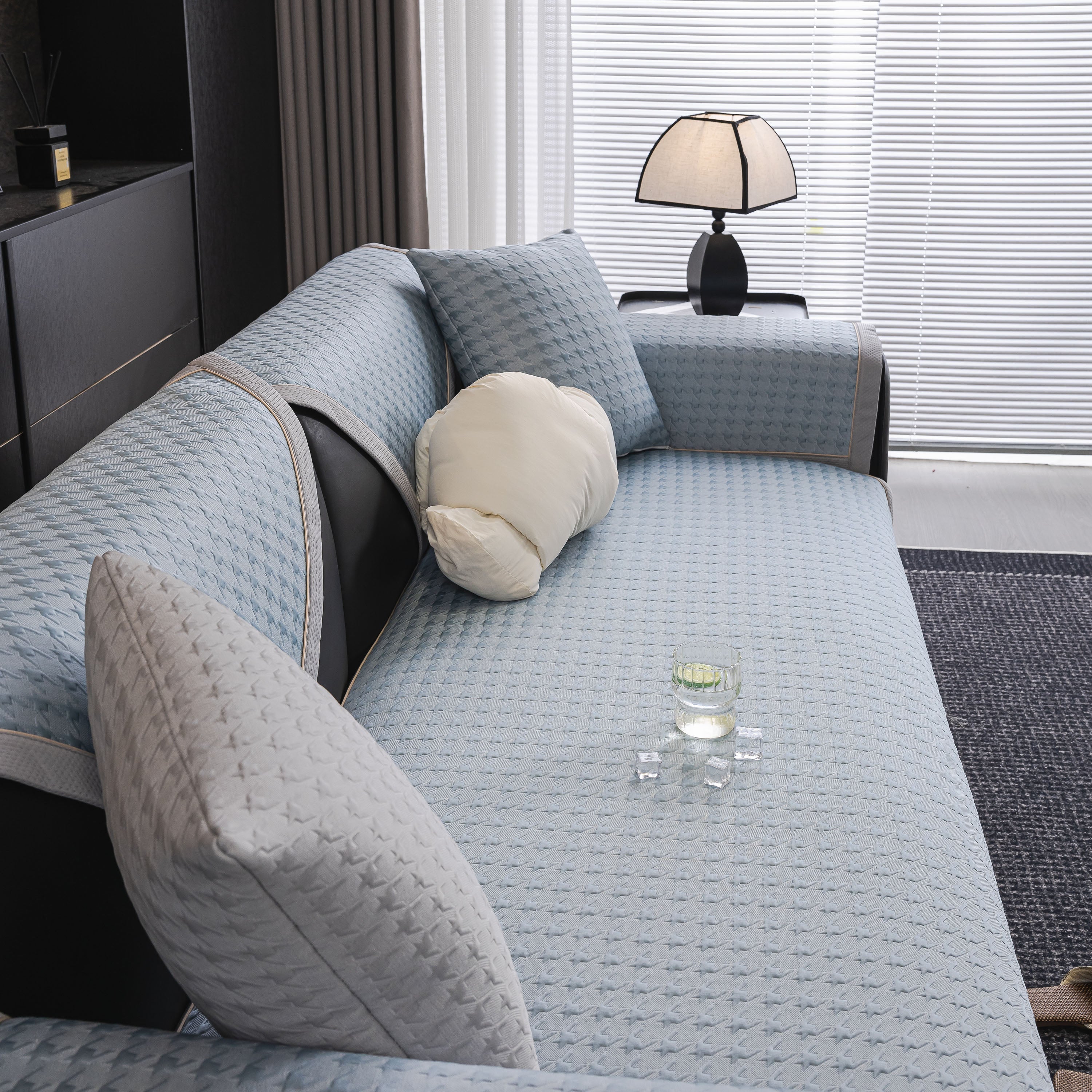 Houndstooth Ice Silk Breathable Sofa Cover, Modern Non-slip Summer Couch Protector