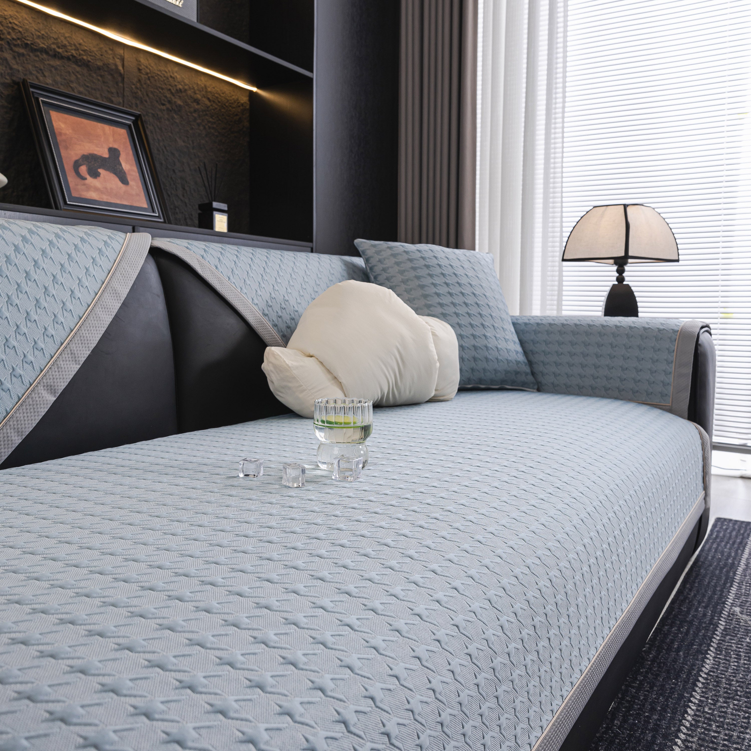 Houndstooth Ice Silk Breathable Sofa Cover, Modern Non-slip Summer Couch Protector